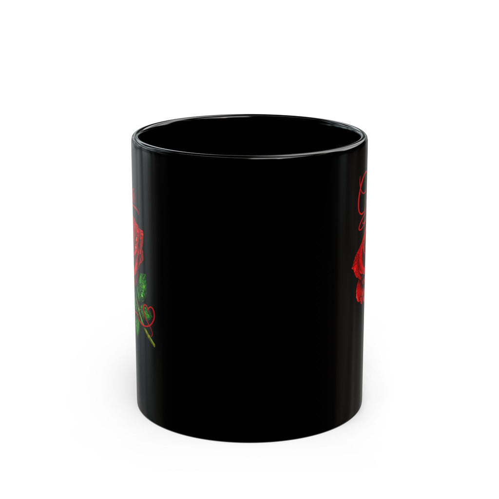 Cecilia Signature Rose Black Mug – Personalized Luxury Gift, Elegant Rose Coffee Mug, Premium Floral Keepsake