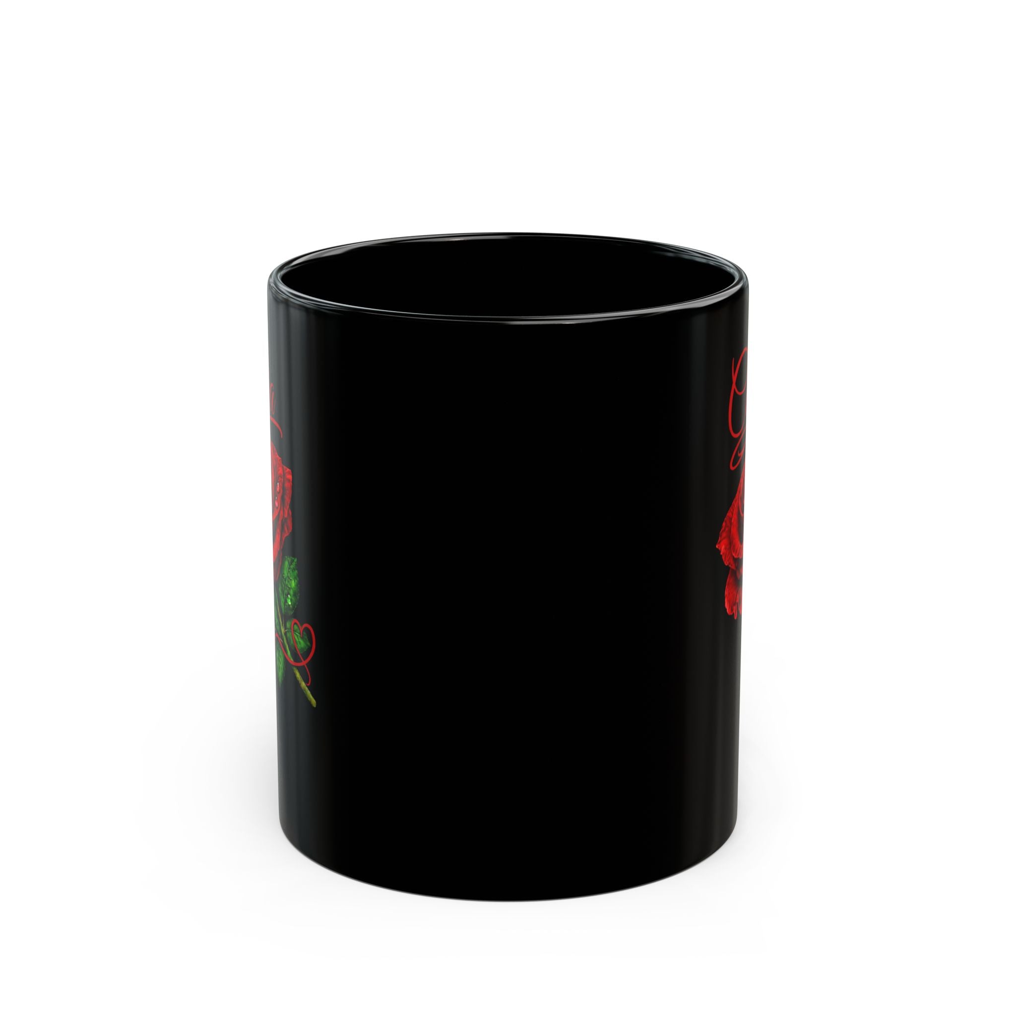 Cecilia Signature Rose Black Mug – Personalized Luxury Gift, Elegant Rose Coffee Mug, Premium Floral Keepsake