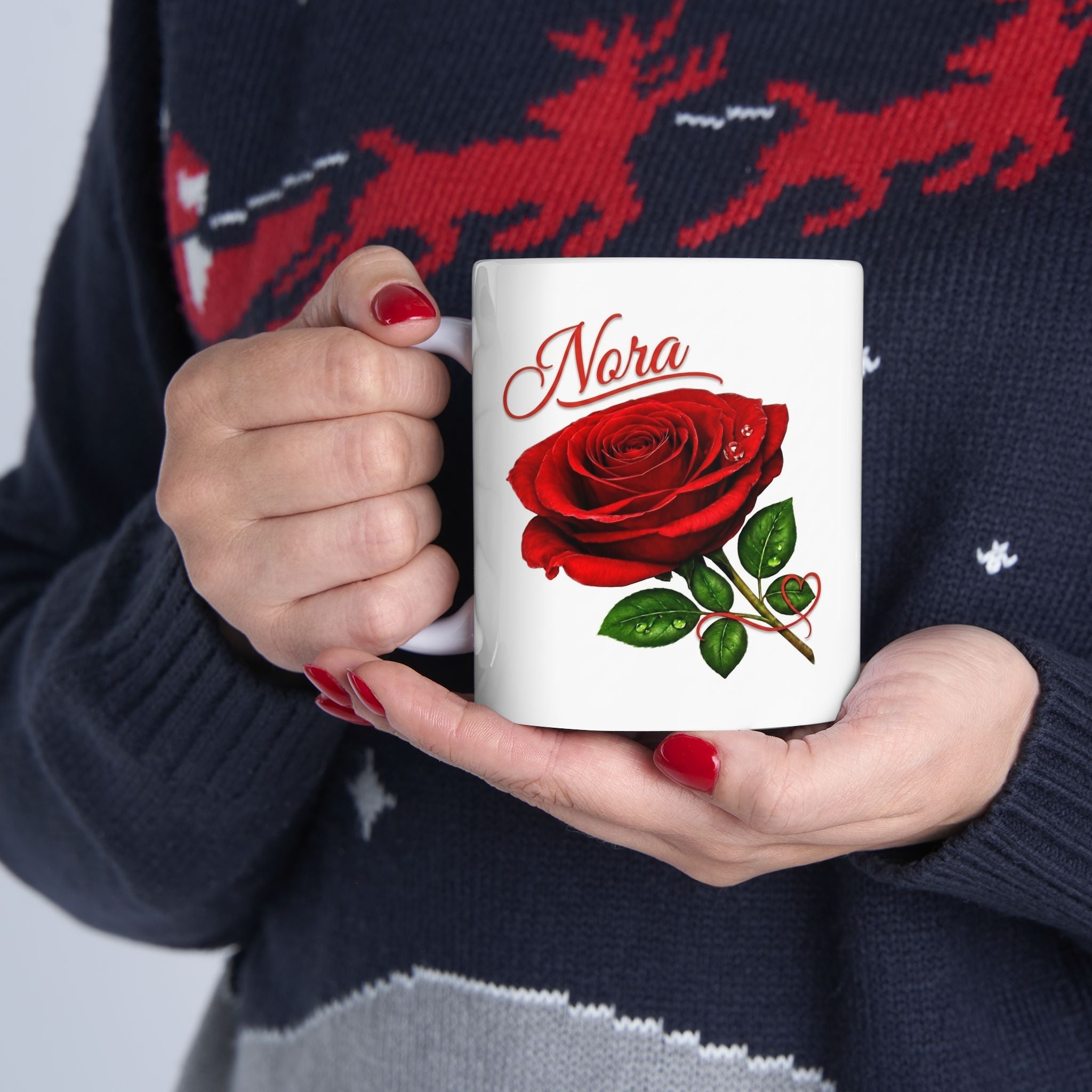 Nora – A Name That Feels Like Grace | Signature Rose White Mug – Personalized Elegant Gift