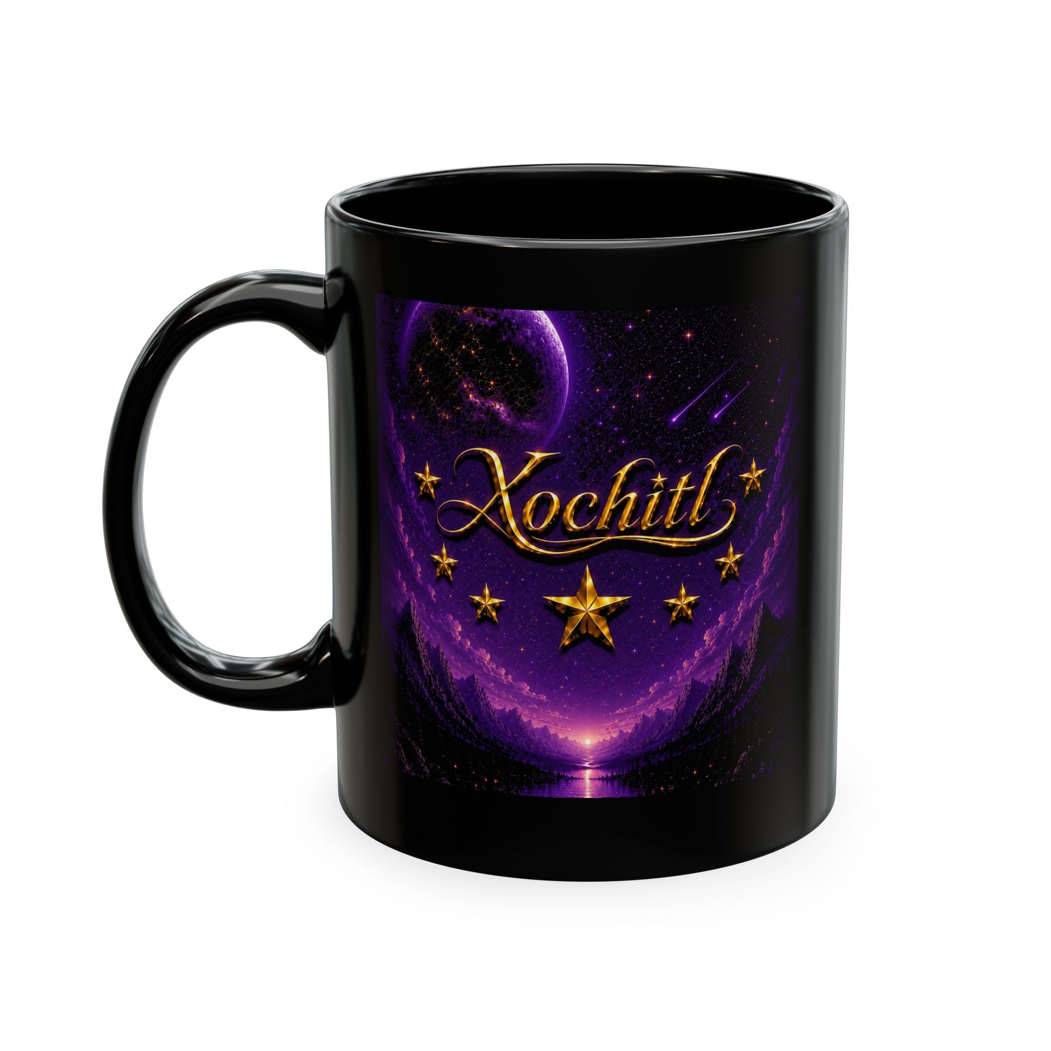 Xochitl – Celestial Moon & Stars™ | Personalized Purple Galaxy Mug | Luxury Cosmic Coffee Mug | Custom Name Ceramic Mug | Mystical Night Sky Gift for Her