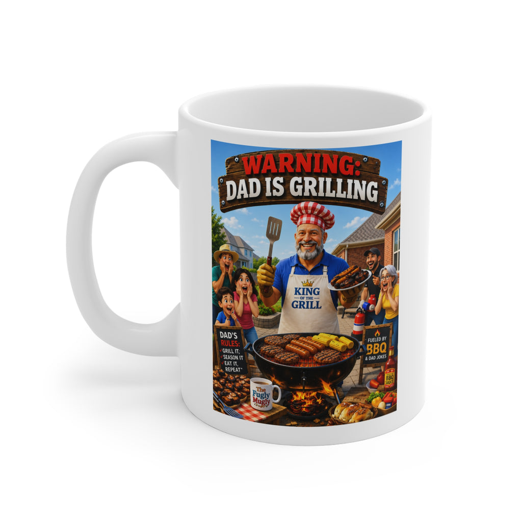 The Fugly Mugly™ WARNING: Dad Is Grilling Coffee Mug – Funny BBQ Dad Gift | King of the Grill | Father’s Day Gift for Dad | Grill Master Mug