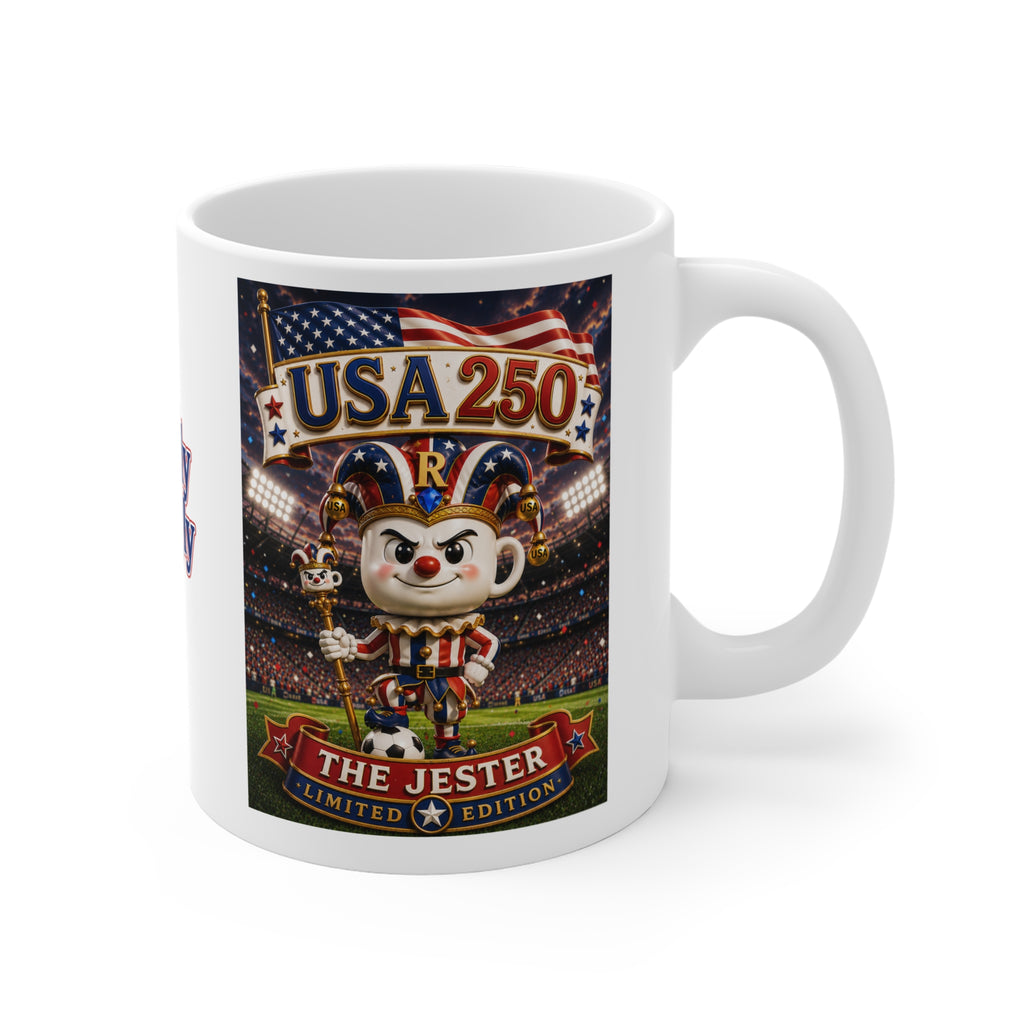 The Fugly Mugly™ USA 250 The Jester Limited Edition White Mug – Patriotic Collectible Artwork