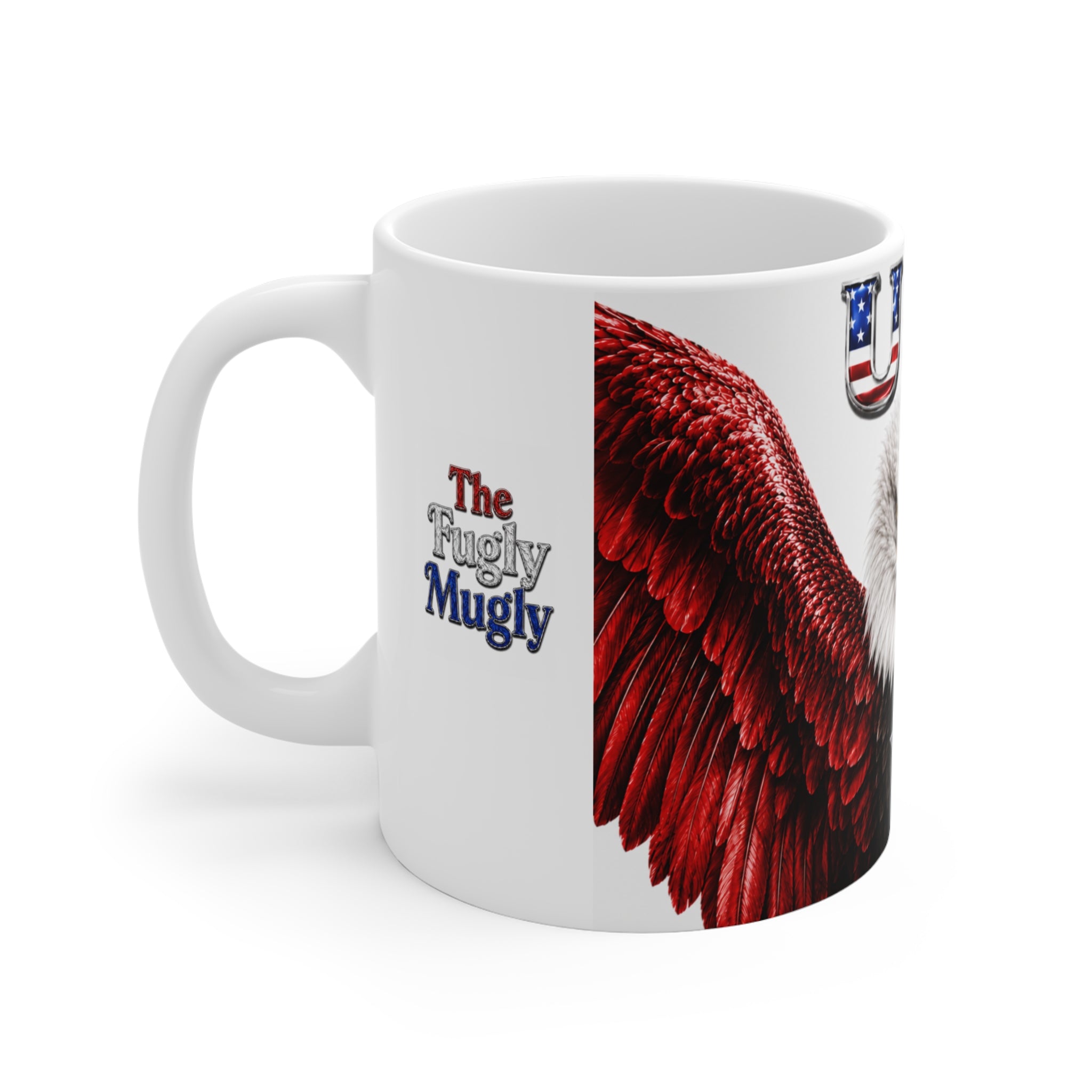 The Fugly Mugly™ USA 250 Patriotic Eagle White Mug – American Freedom Art Coffee Mug, Limited Edition Collector's Gift