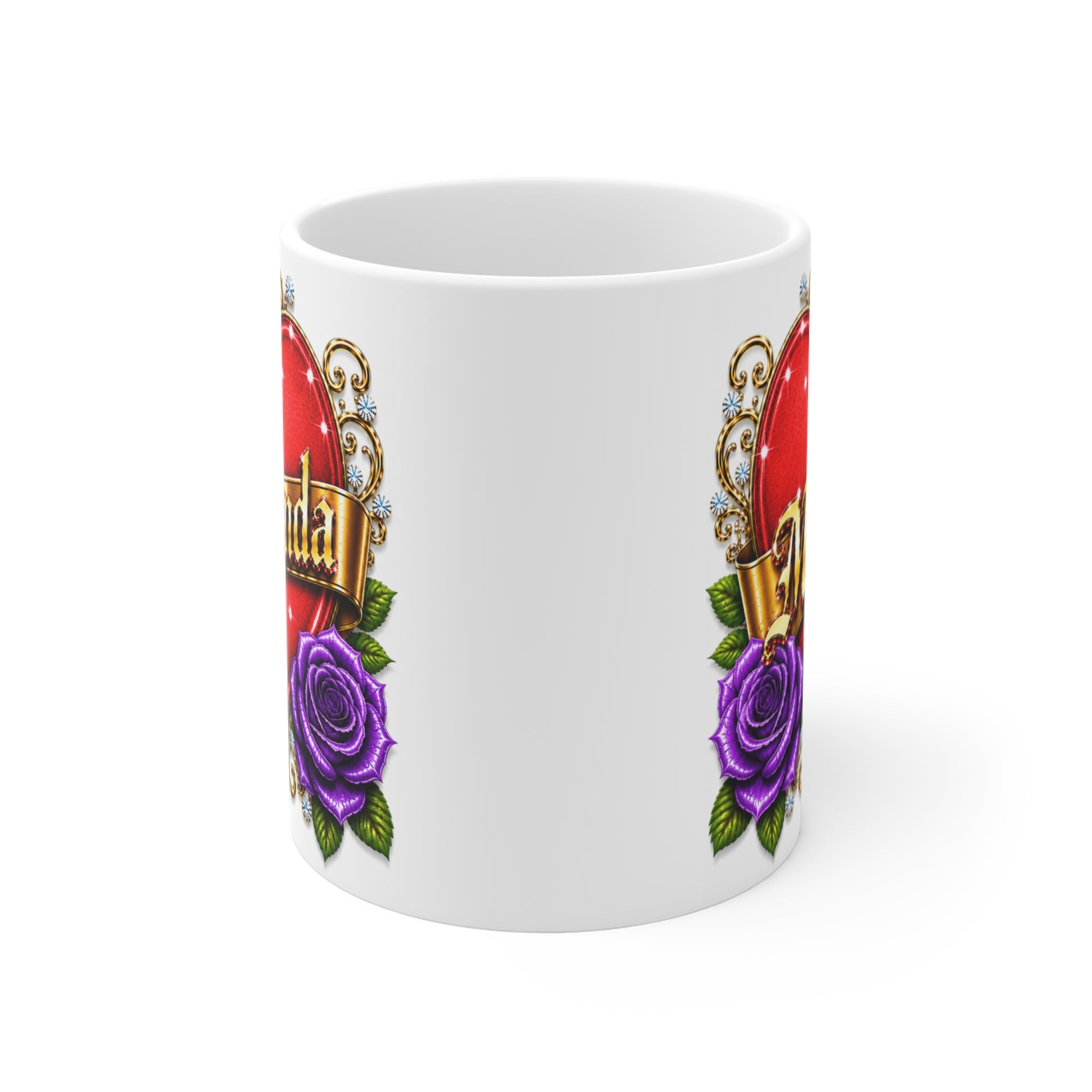 Miranda | The Heart of Devotion™ Luxury Personalized Rose Heart Mug | Romantic Custom Name Ceramic Coffee Mug