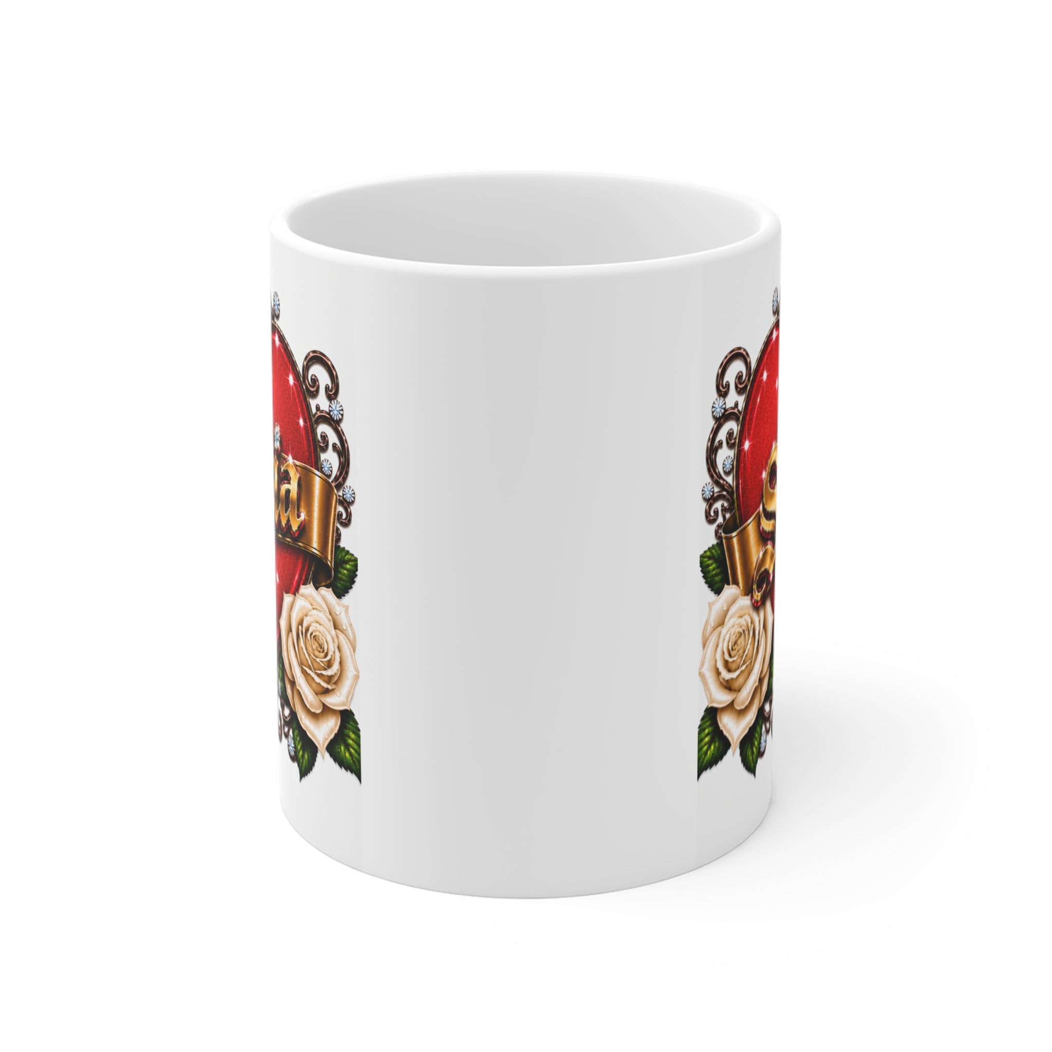 Sonia Personalized Heart & White Rose Luxury Coffee Mug – Elegant Custom Name Gift | Premium Ceramic Mug