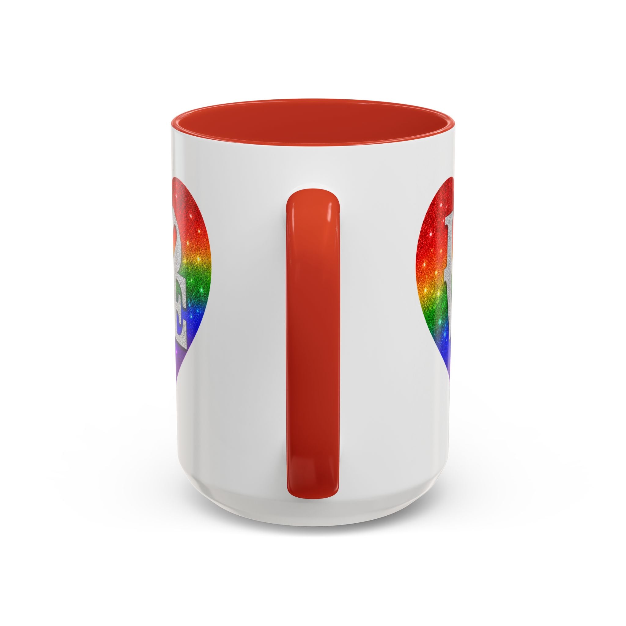 Rainbow LOVE Jewel Heart White Coffee Mug – Luxury Glitter Heart Mug | Premium Sparkling Rainbow LOVE Design