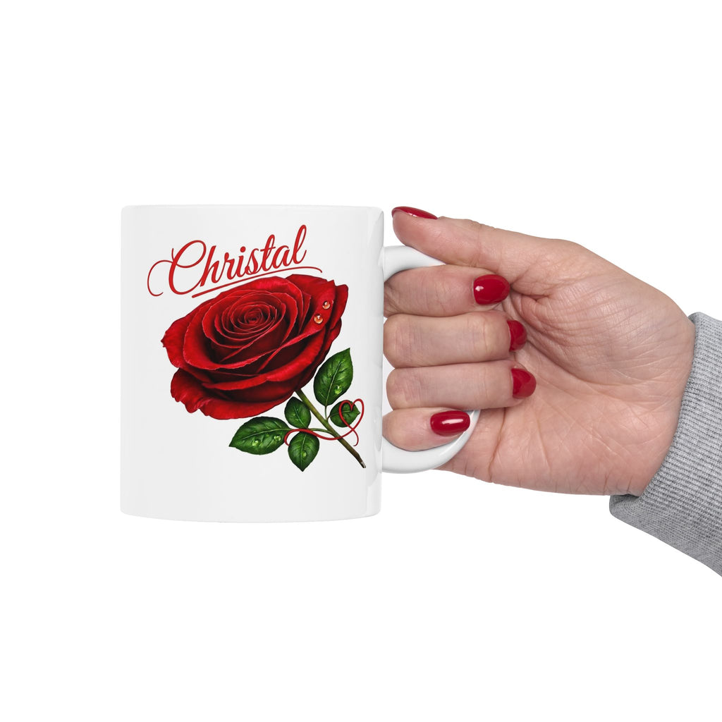 Christal – A Name That Stands Strong | Signature Rose White Mug – Elegant Personalized Gift