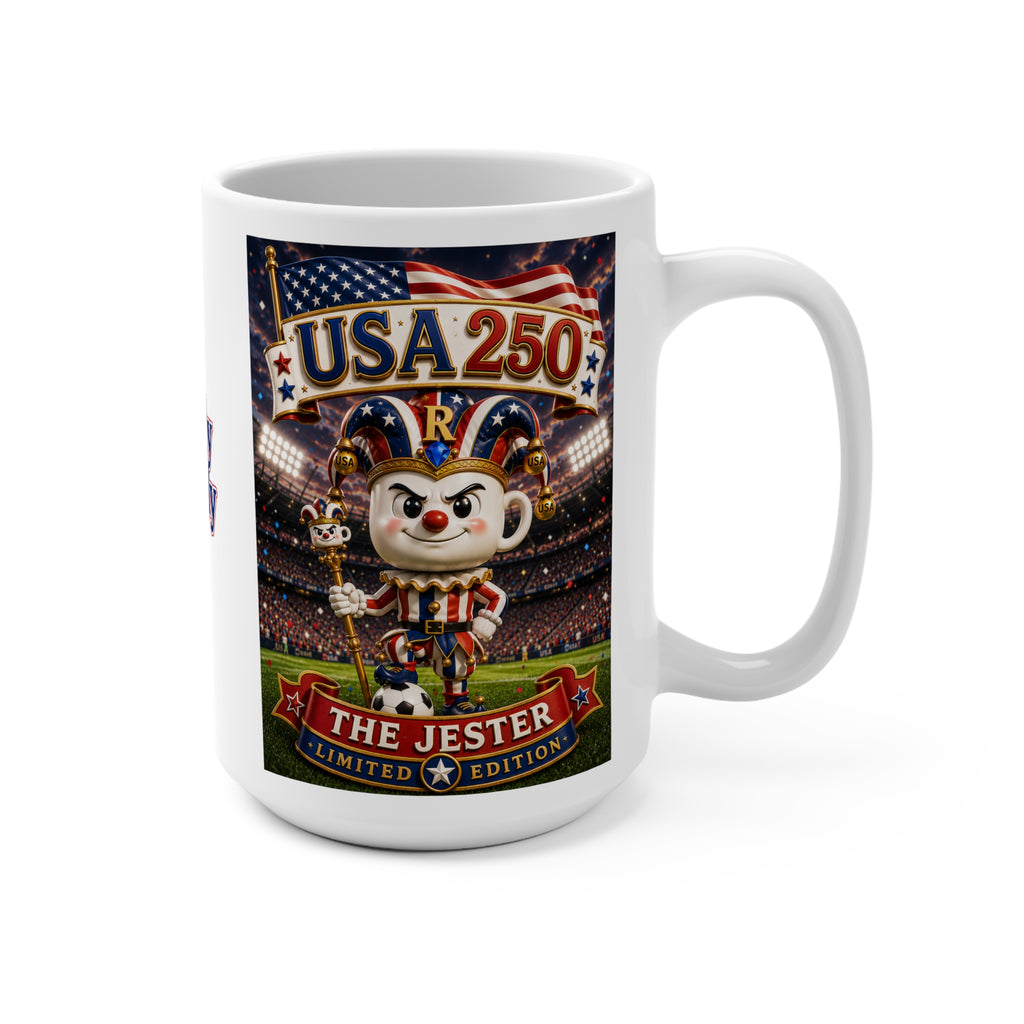 The Fugly Mugly™ USA 250 The Jester Limited Edition White Mug – Patriotic Collectible Artwork
