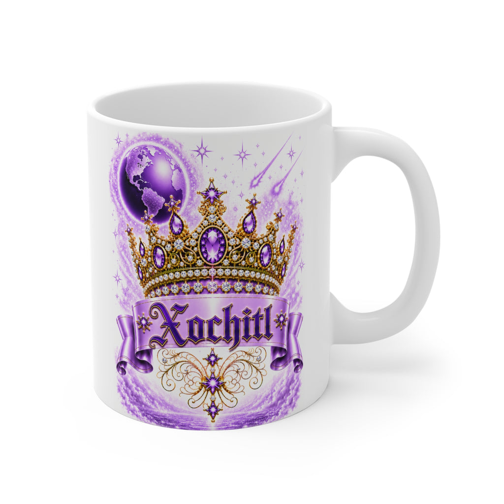 The Purple Crown of Destiny™ | Xochitl Personalized Royal Crown Mug | Luxury Celestial Fantasy Coffee Mug | Premium White Ceramic Mug | The Fugly Mugly™