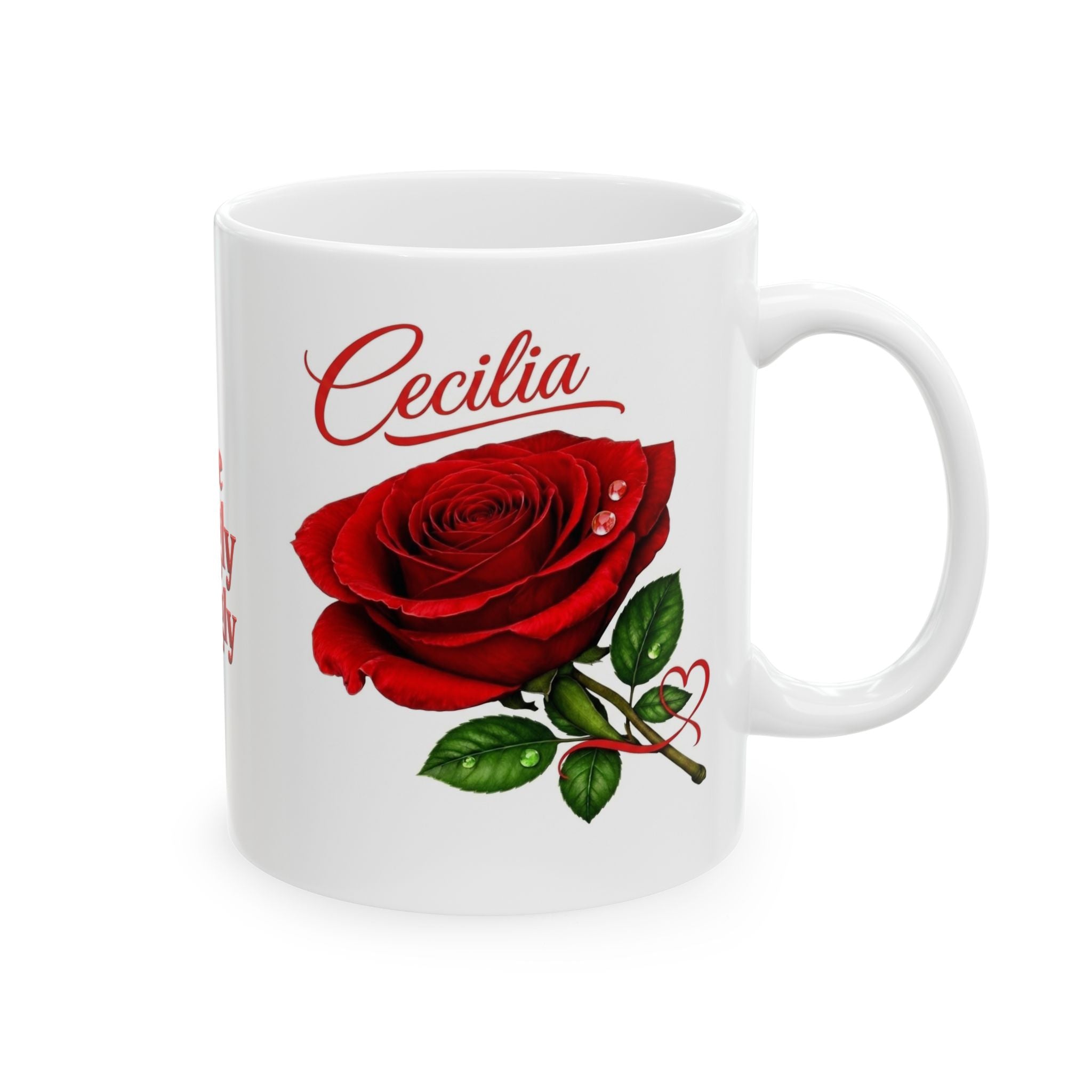 Cecilia – A Name That Feels Timeless | Signature Rose White Mug – Personalized Elegant Gift