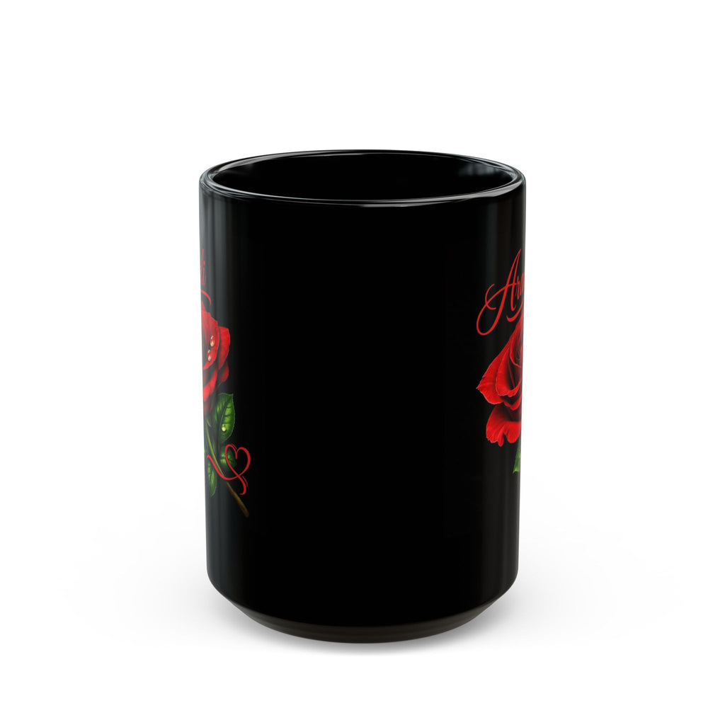 Araceli Signature Rose Black Mug – Personalized Luxury Gift, Elegant Rose Coffee Mug, Premium Floral Keepsake