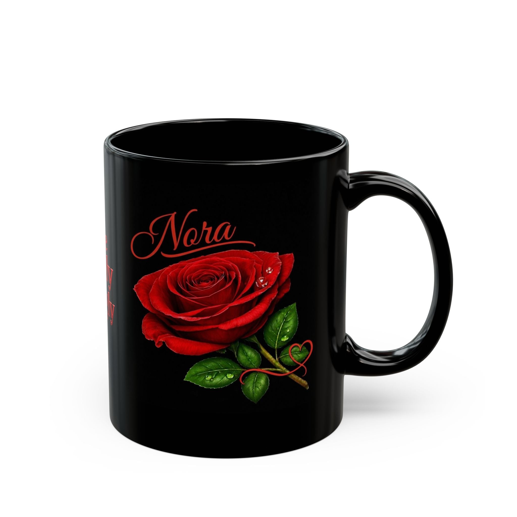 Nora Signature Rose Black Mug – Personalized Luxury Gift & Elegant Keepsake