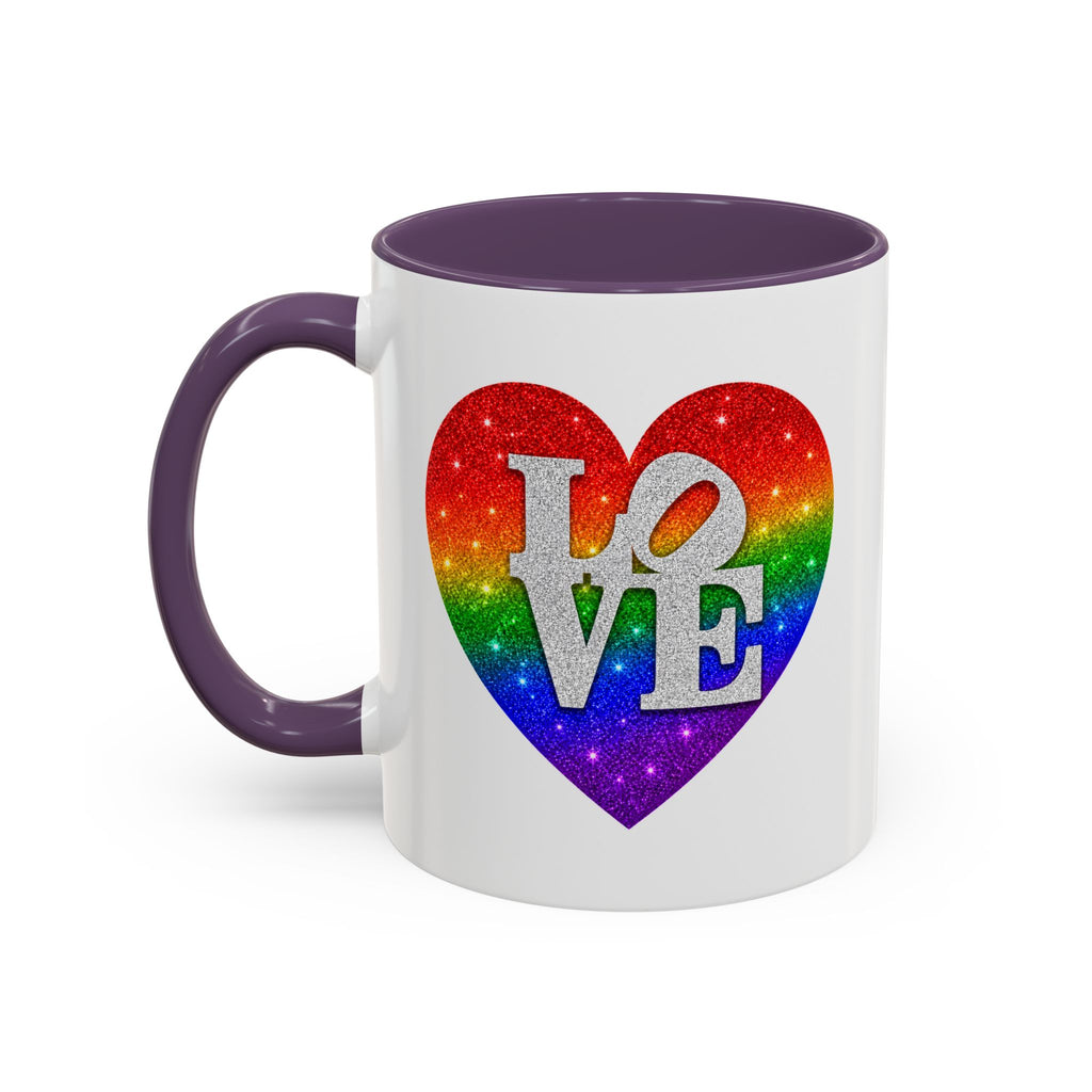 Rainbow LOVE Jewel Heart White Coffee Mug – Luxury Glitter Heart Mug | Premium Sparkling Rainbow LOVE Design