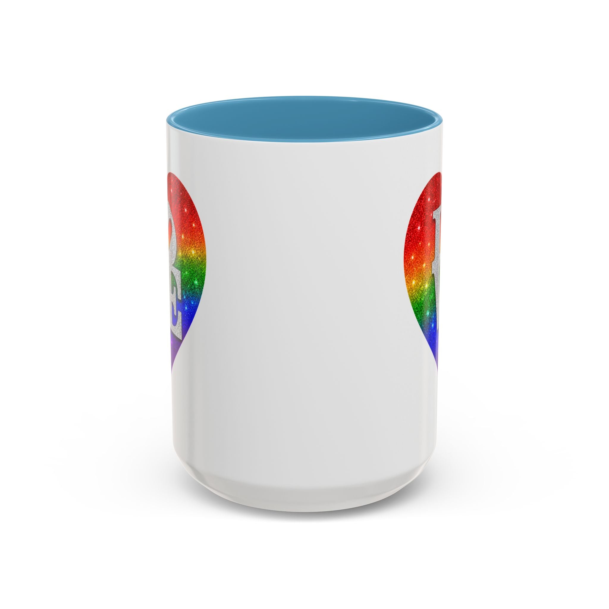 Rainbow LOVE Jewel Heart White Coffee Mug – Luxury Glitter Heart Mug | Premium Sparkling Rainbow LOVE Design