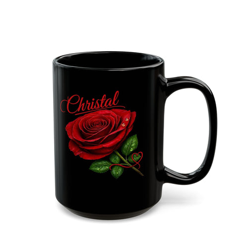 Christal – A Name That Stands Strong | Signature Rose Black Mug – Elegant Personalized Gift