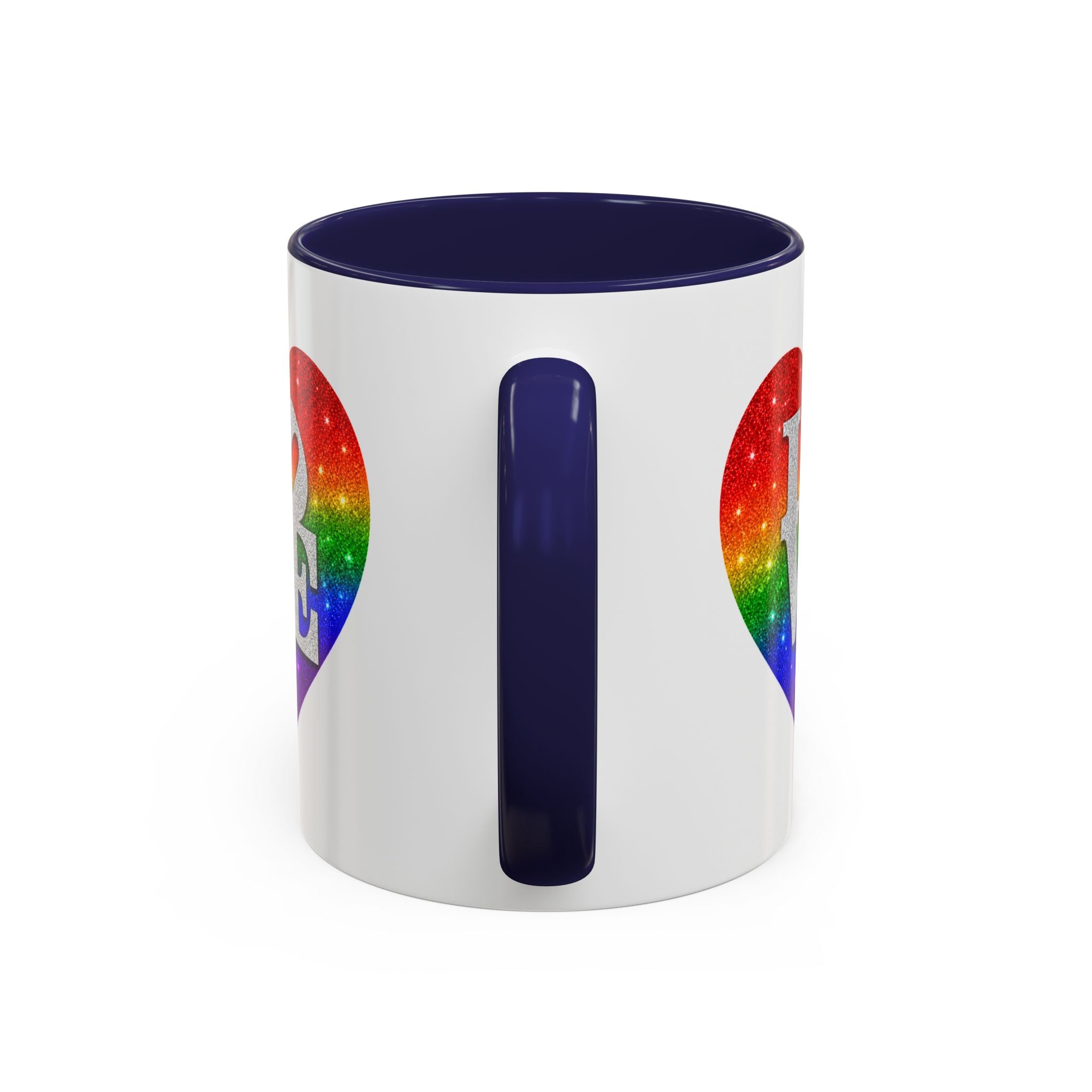Rainbow LOVE Jewel Heart White Coffee Mug – Luxury Glitter Heart Mug | Premium Sparkling Rainbow LOVE Design