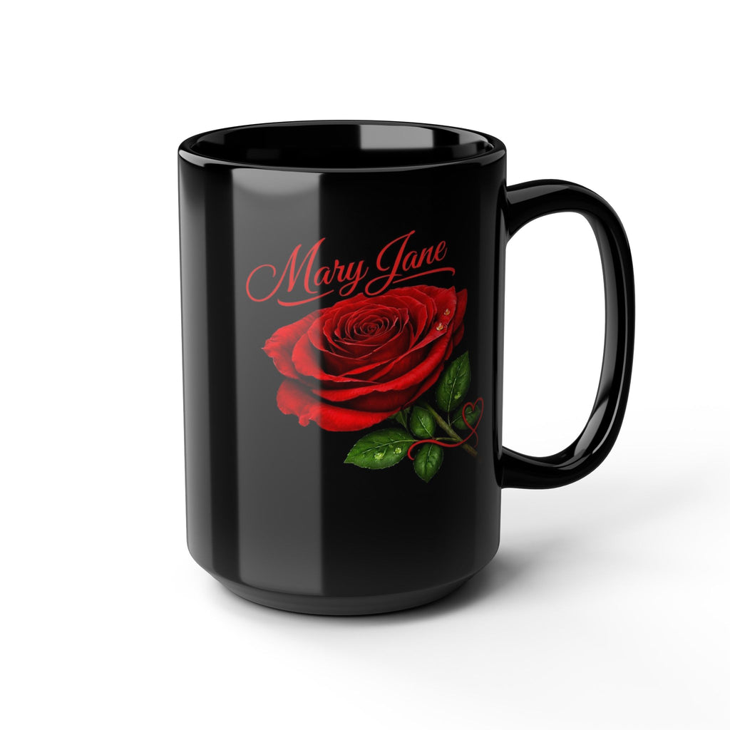 Mary Jane – A Name That Feels Familiar and Strong | Signature Rose Black Mug – Elegant Personalized Gift