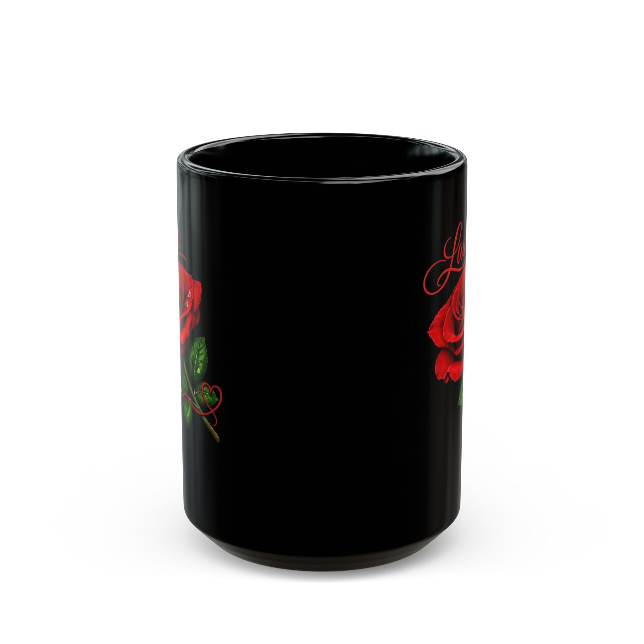 Laura – A Name That Feels Effortless | Signature Rose Black Mug – Personalized Elegant Gift