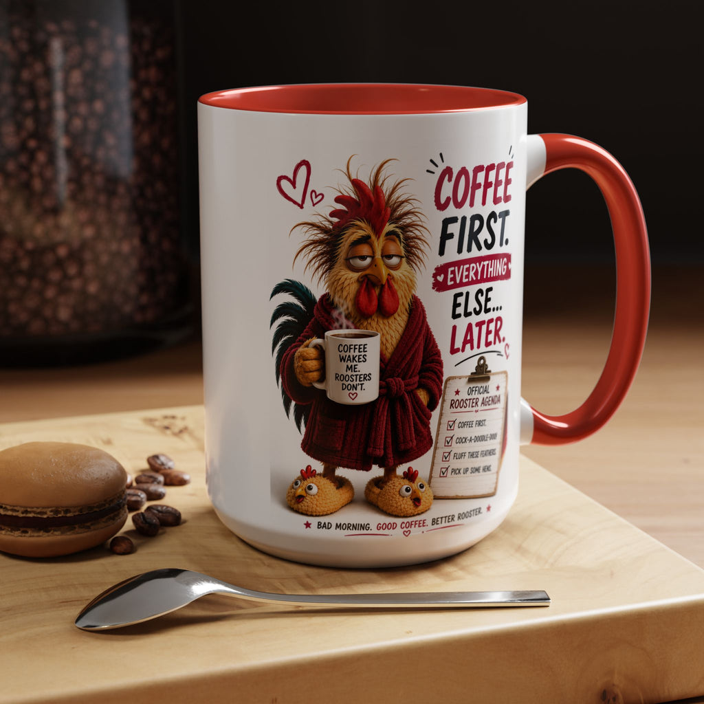 Coffee First. Everything Else… Later.™ | Luxury Rooster Coffee Mug | Funny Farmhouse Morning Gift | Cozy Coffee Lover Ceramic Mug
