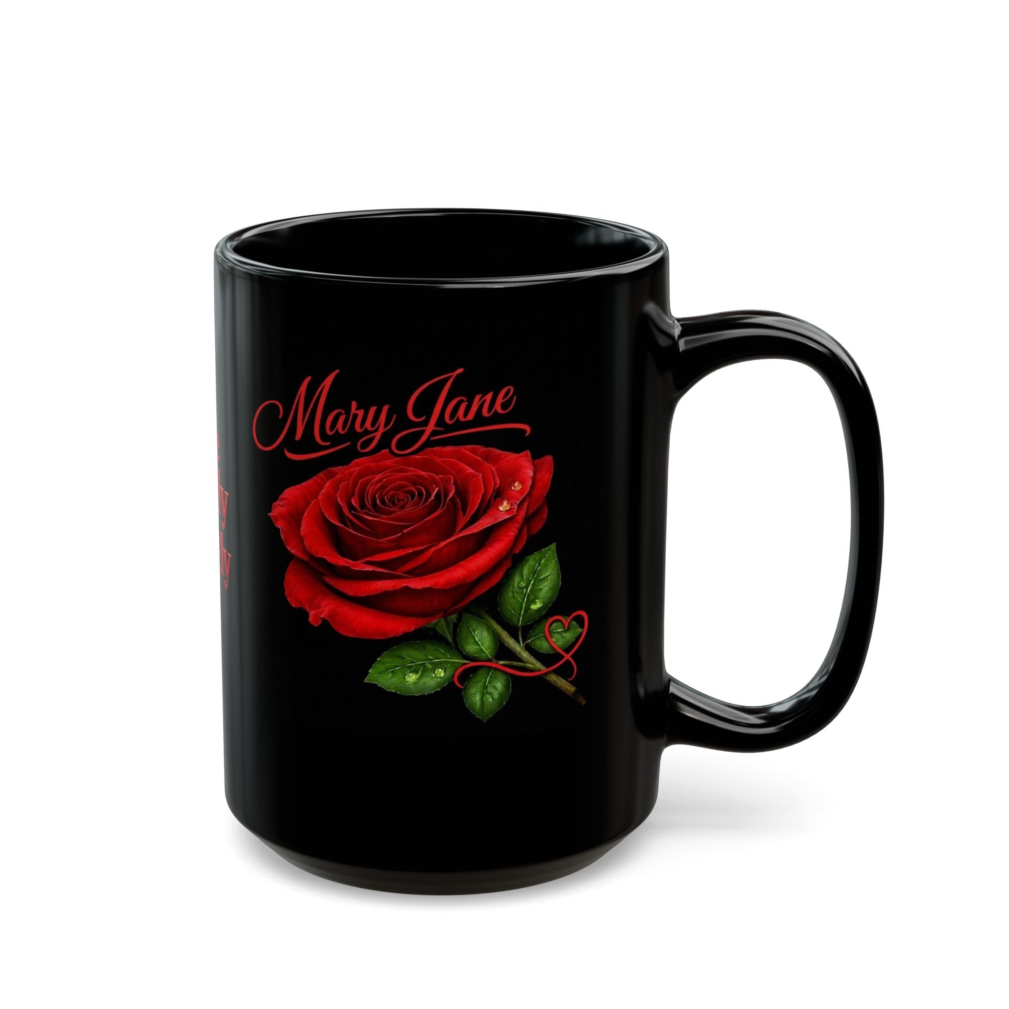 Mary Jane Signature Rose Black Mug – Personalized Luxury Gift & Elegant Keepsake