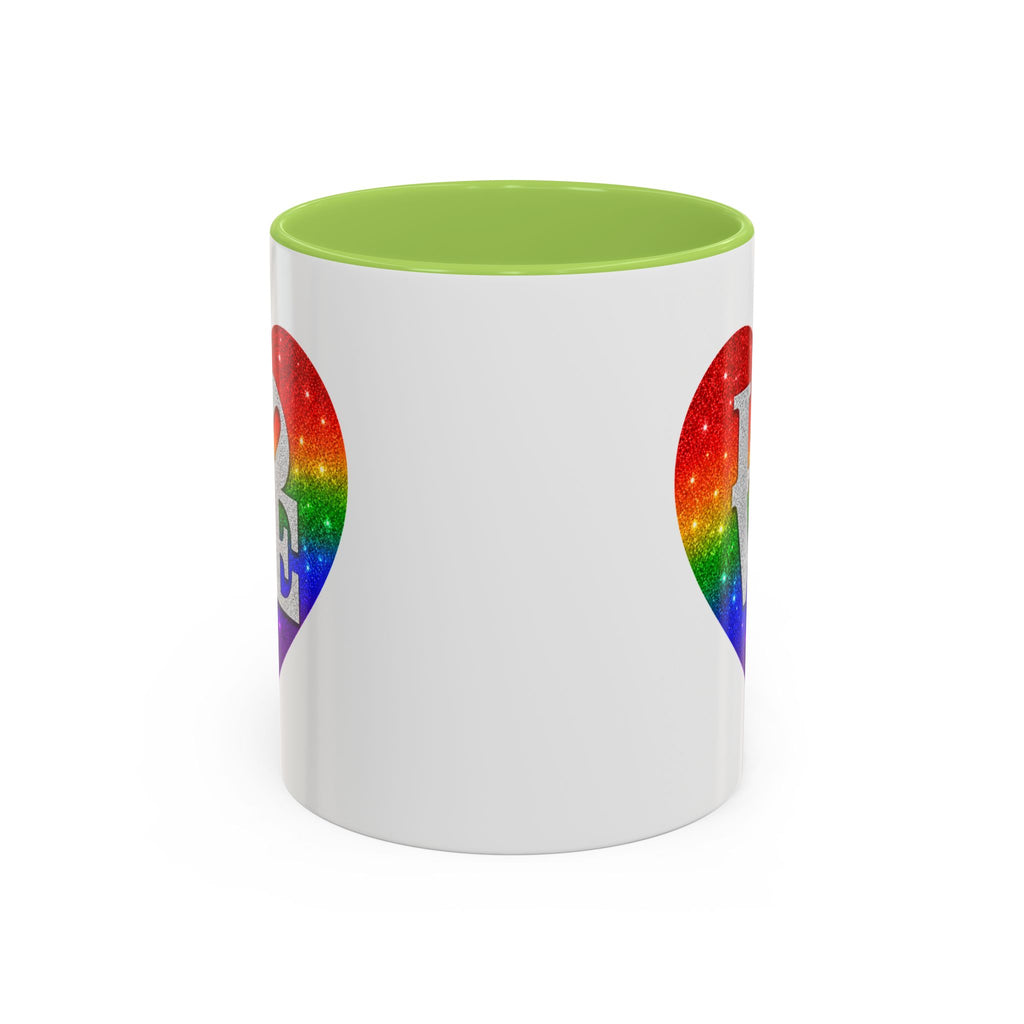 Rainbow LOVE Jewel Heart White Coffee Mug – Luxury Glitter Heart Mug | Premium Sparkling Rainbow LOVE Design