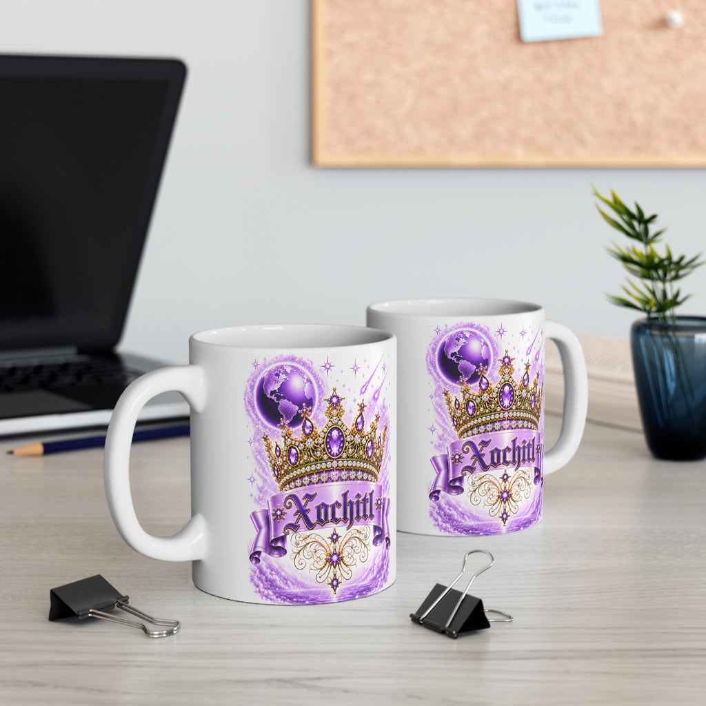 The Purple Crown of Destiny™ | Xochitl Personalized Royal Crown Mug | Luxury Celestial Fantasy Coffee Mug | Premium White Ceramic Mug | The Fugly Mugly™