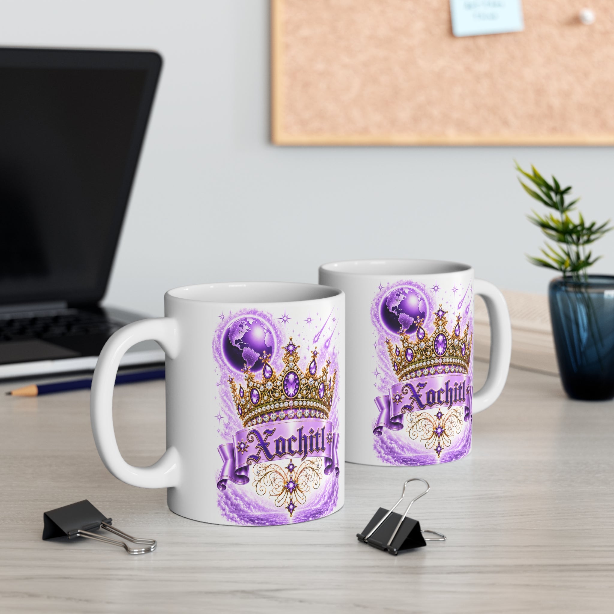 The Purple Crown of Destiny™ | Xochitl Personalized Royal Crown Mug | Luxury Celestial Fantasy Coffee Mug | Premium White Ceramic Mug | The Fugly Mugly™