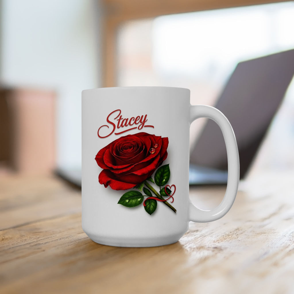 Stacey – A Name That Stands With Confidence | Signature Rose White Mug – Elegant Personalized Gift