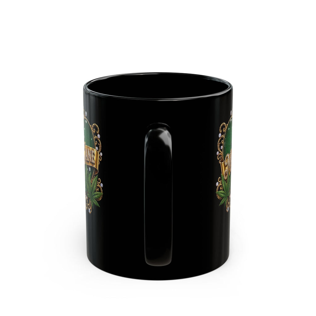 Mary Jane Emerald Royale – Luxury Cannabis Leaf & Diamond Gold Ceramic Mug
