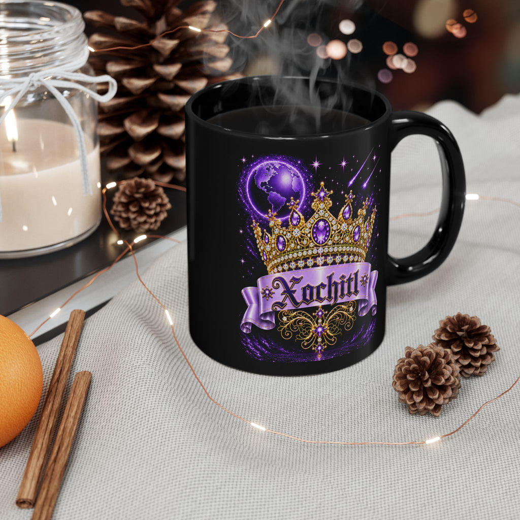 The Purple Crown of Destiny™ | Xochitl Personalized Royal Crown Mug | Luxury Celestial Fantasy Coffee Mug | Premium Black Ceramic Mug | The Fugly Mugly™