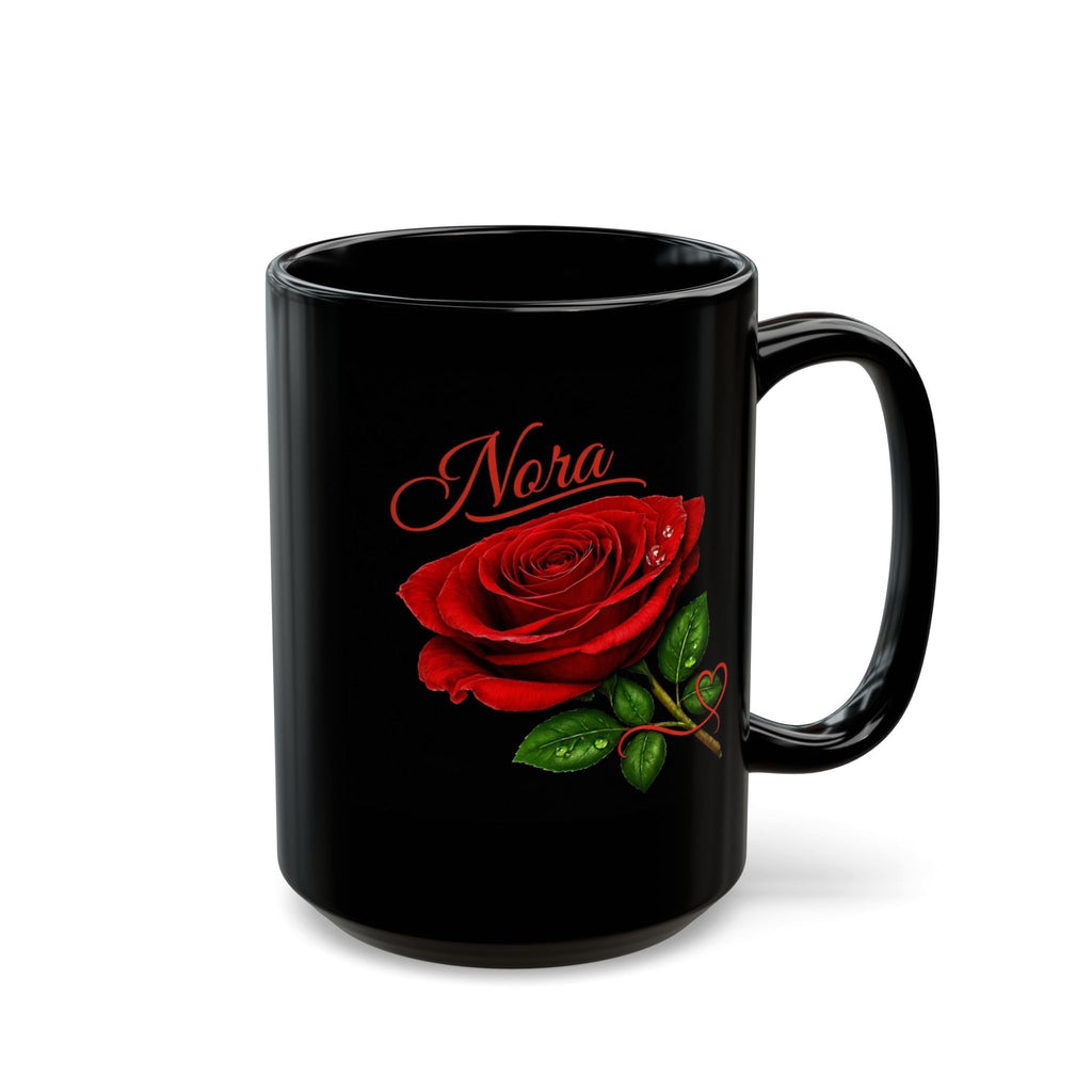 Nora – A Name That Feels Like Grace | Signature Rose Black Mug – Personalized Elegant Gift