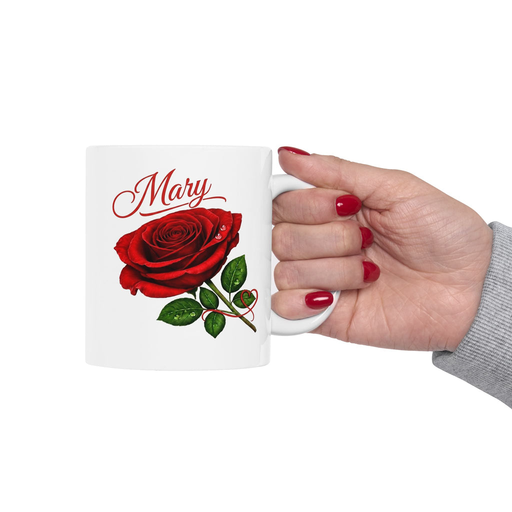 Mary – A Name That Feels Timeless | Signature Rose White Mug – Personalized Elegant Gift