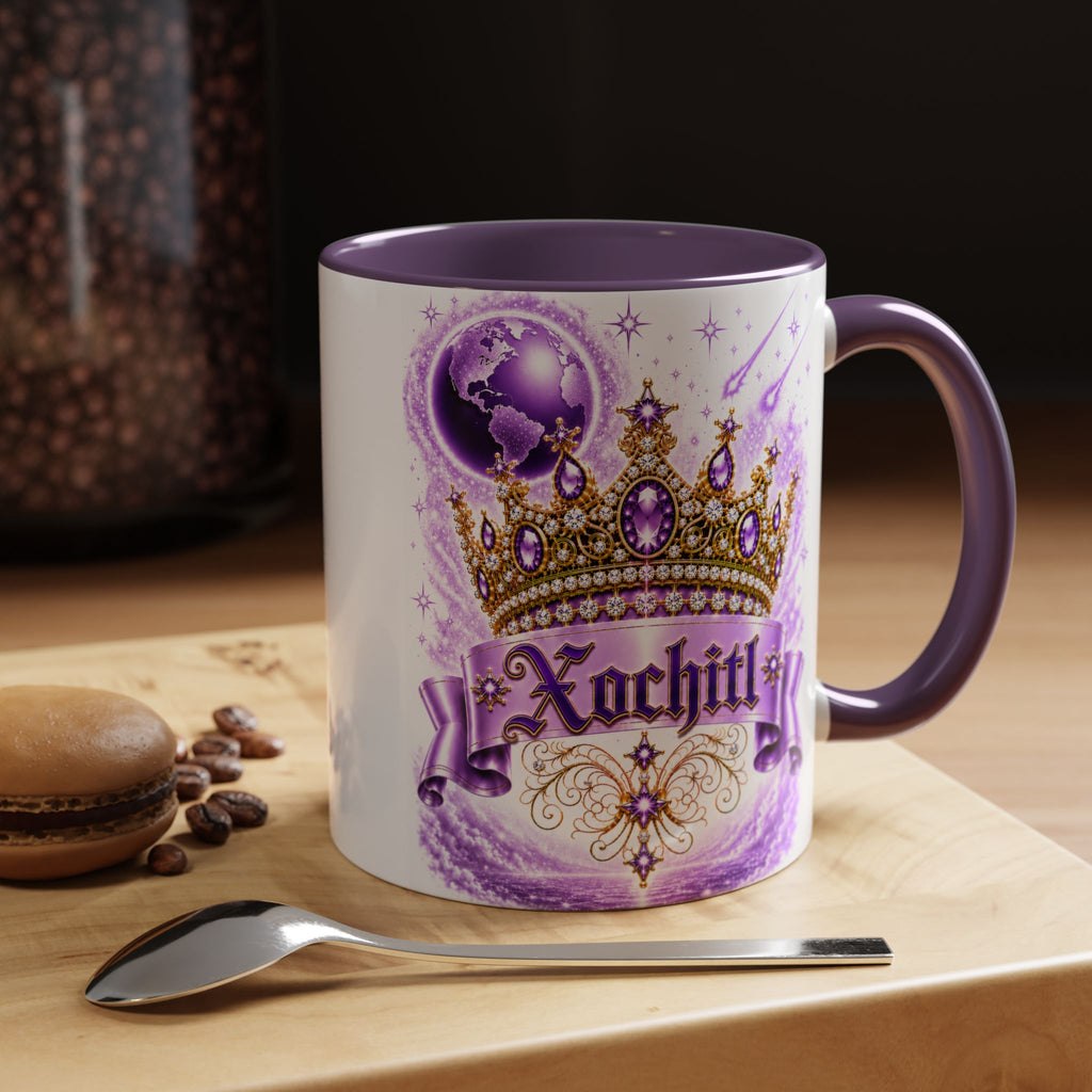 The Purple Crown of Destiny™ | Xochitl Personalized Royal Crown Mug | Luxury Celestial Fantasy Coffee Mug | Premium White Ceramic Mug | The Fugly Mugly™