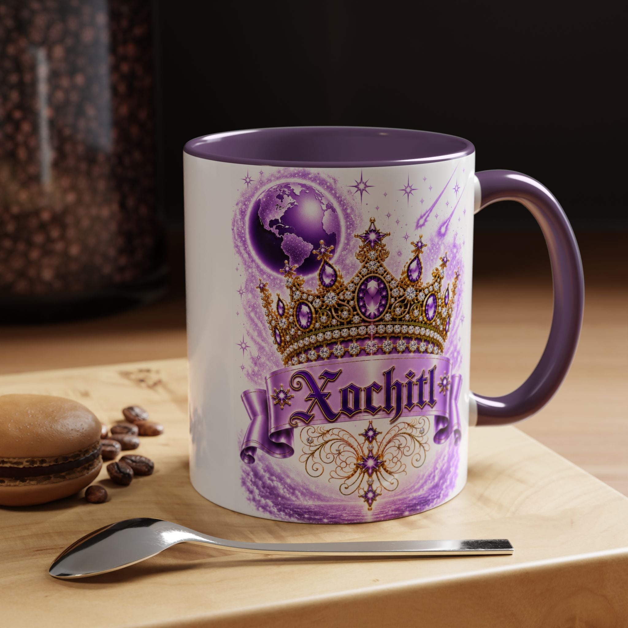 The Purple Crown of Destiny™ | Xochitl Personalized Royal Crown Mug | Luxury Celestial Fantasy Coffee Mug | Premium White Ceramic Mug | The Fugly Mugly™
