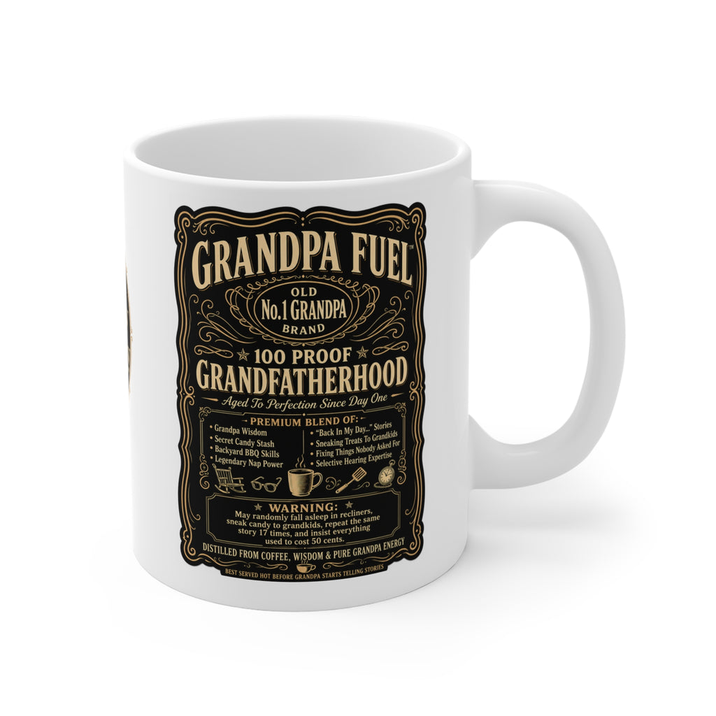 The Fugly Mugly™ Grandpa Fuel Mug – Premium Vintage Whiskey Label Style Grandpa Coffee Mug | Luxury Grandfather Gift | Bold Black & Vanilla Retro Design