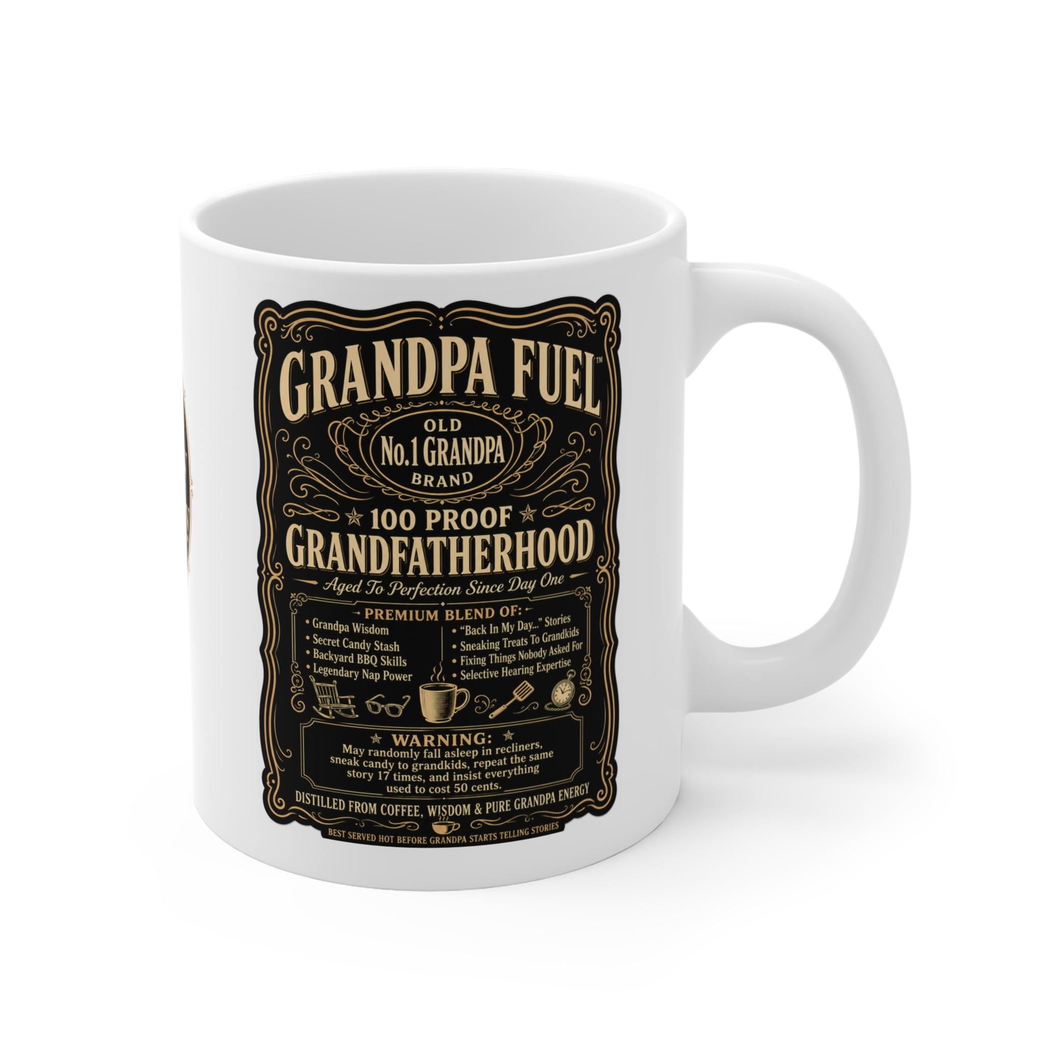The Fugly Mugly™ Grandpa Fuel Mug – Premium Vintage Whiskey Label Style Grandpa Coffee Mug | Luxury Grandfather Gift | Bold Black & Vanilla Retro Design