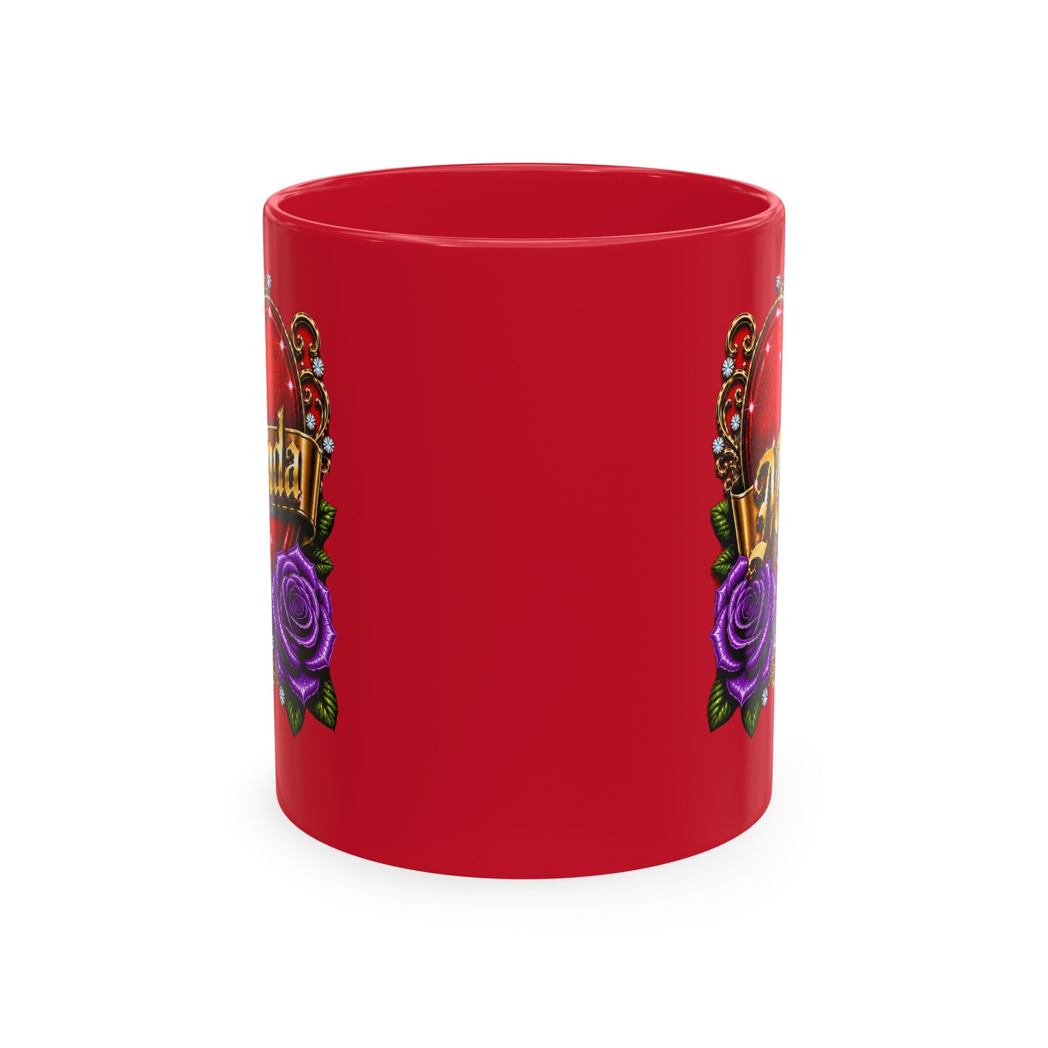 Luxury Personalized Miranda Red Accent Mug – Elegant Gold Heart, Purple Rose & Diamond Design | Premium Custom Name Coffee Mug Gift for Her
