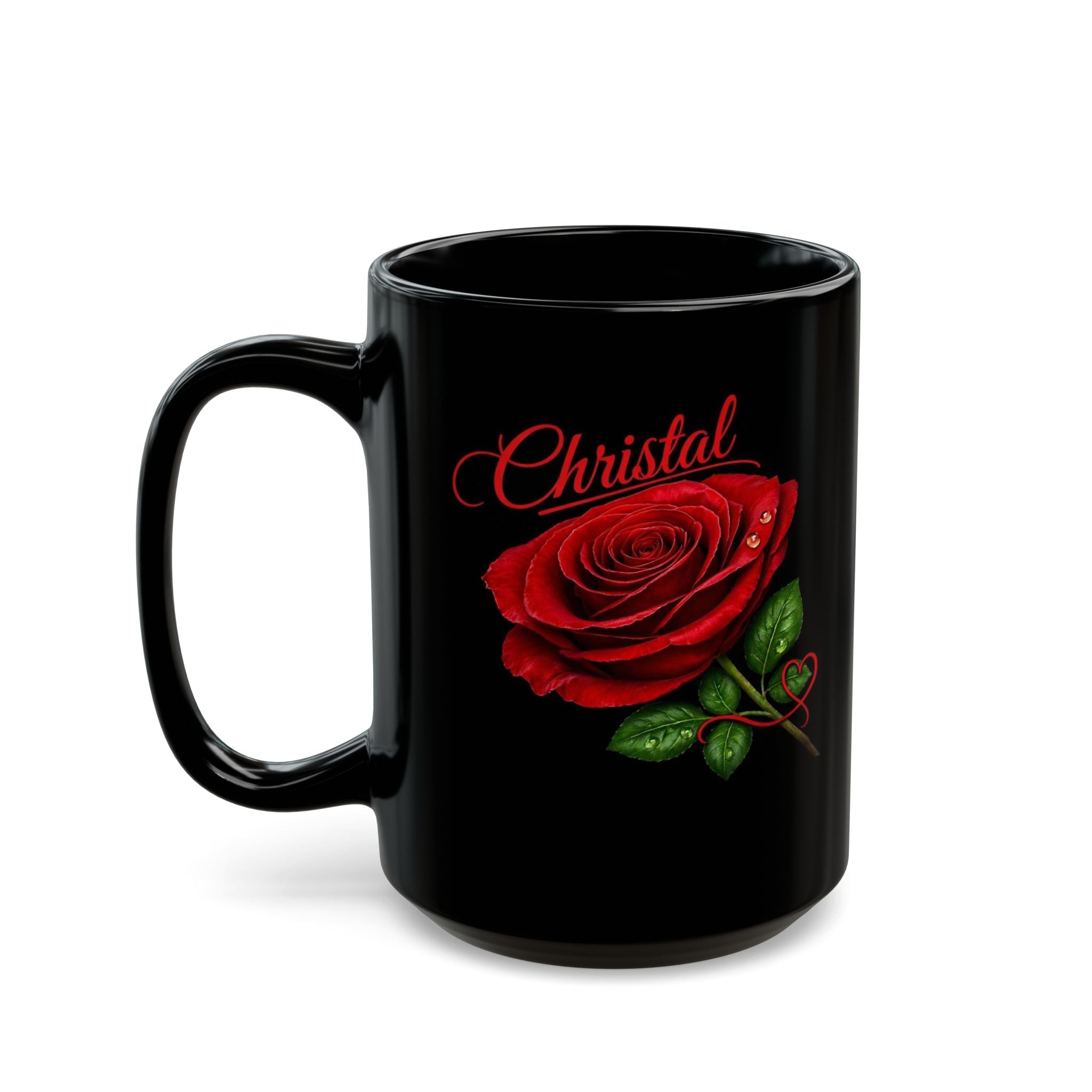 Christal – A Name That Stands Strong | Signature Rose Black Mug – Elegant Personalized Gift