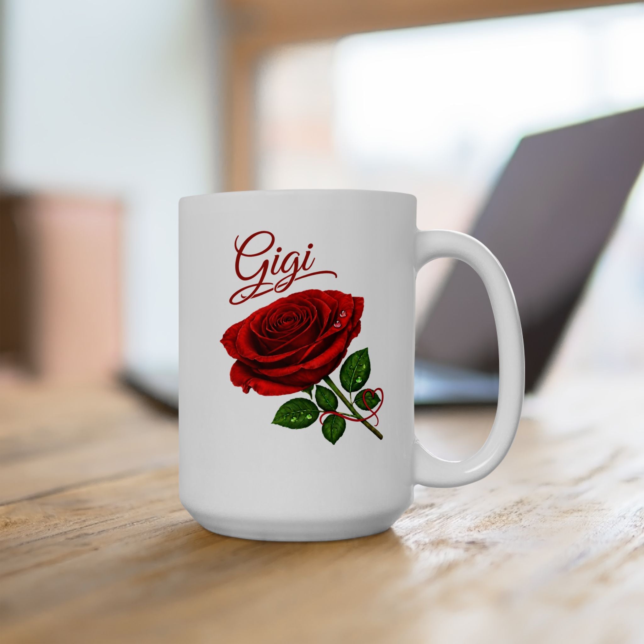 The Gigi – Signature Rose White Mug carries a soft, refined presence that feels warm, familiar, and deeply personal