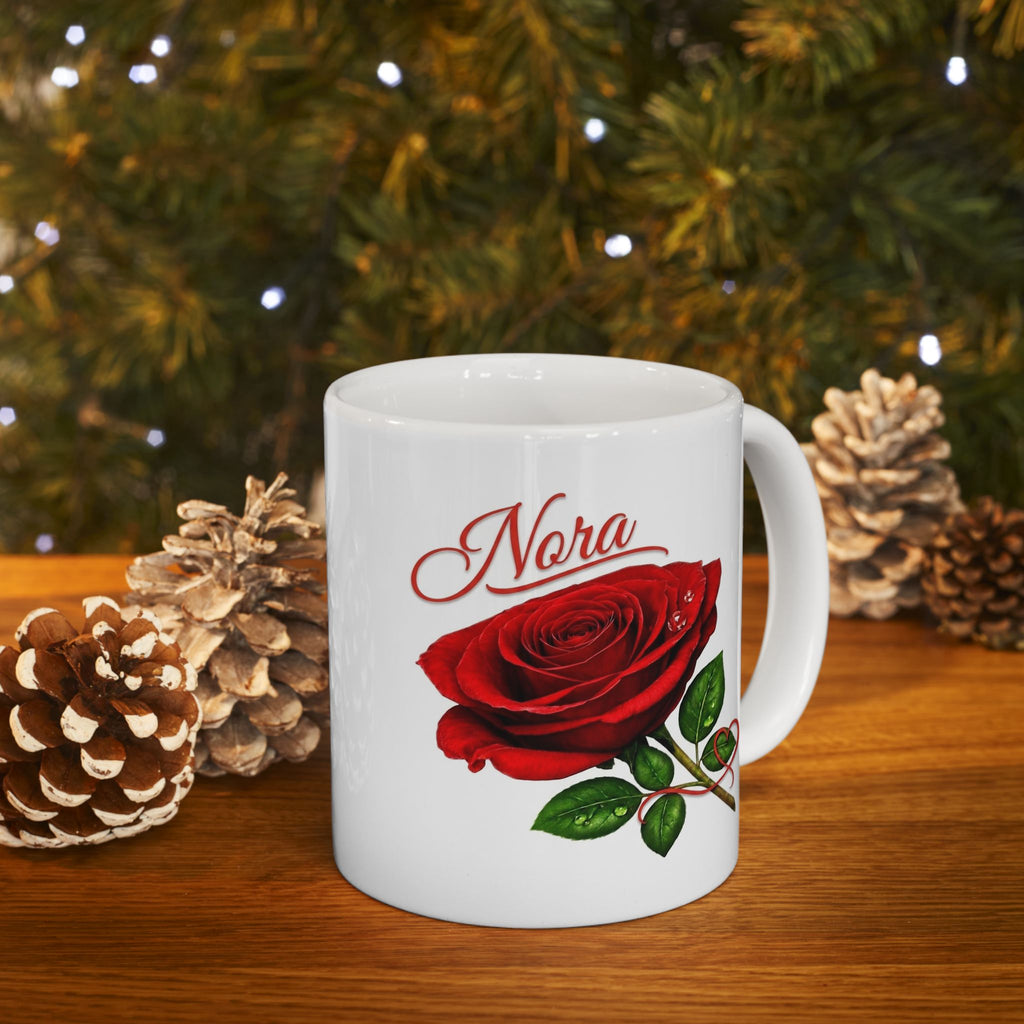 Nora – A Name That Feels Like Grace | Signature Rose White Mug – Personalized Elegant Gift