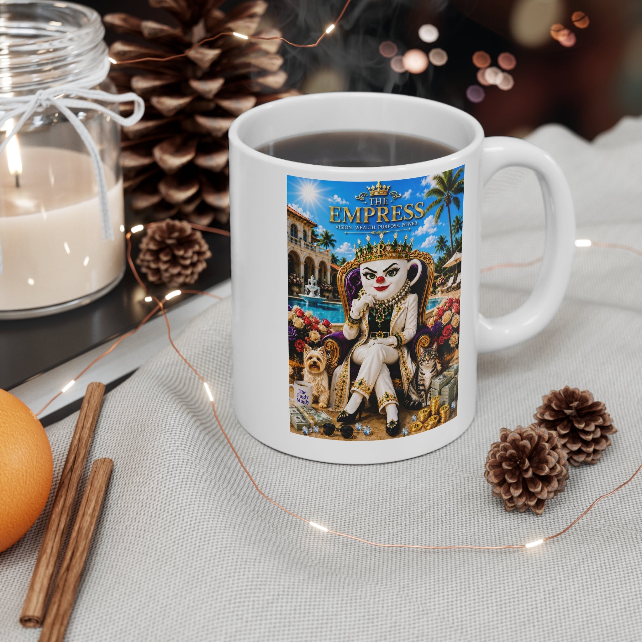 The Empress™ Luxury White Coffee Mug – Vision • Wealth • Purpose • Power