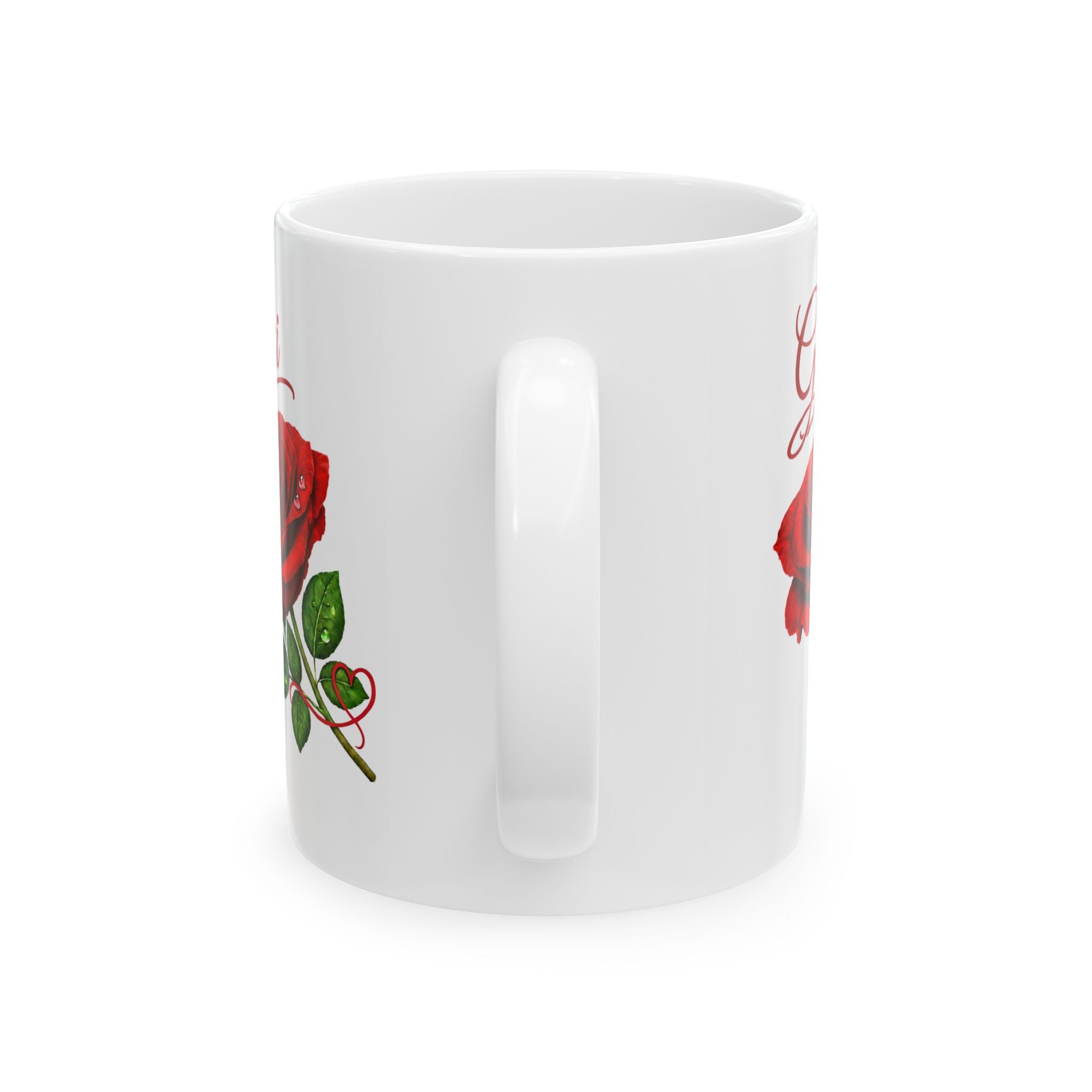 The Gigi – Signature Rose White Mug carries a soft, refined presence that feels warm, familiar, and deeply personal