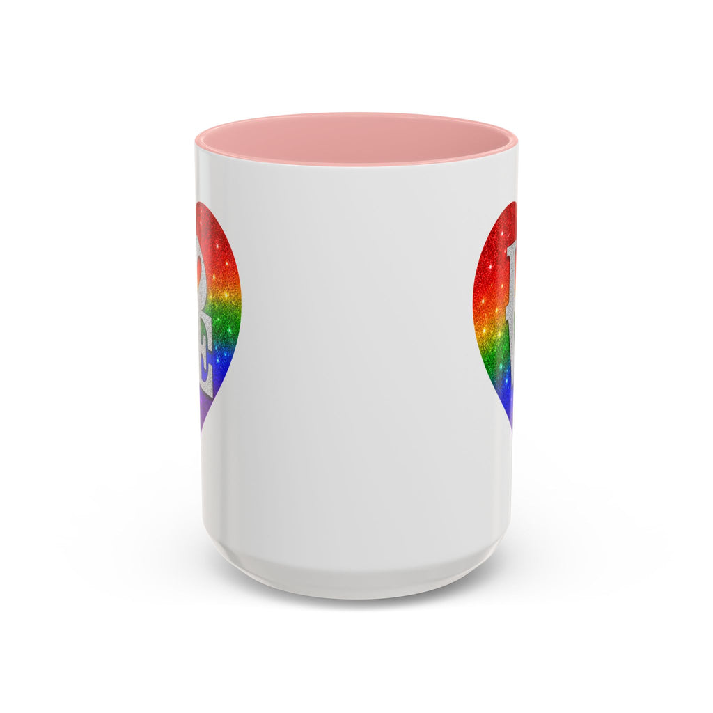 Rainbow LOVE Jewel Heart White Coffee Mug – Luxury Glitter Heart Mug | Premium Sparkling Rainbow LOVE Design