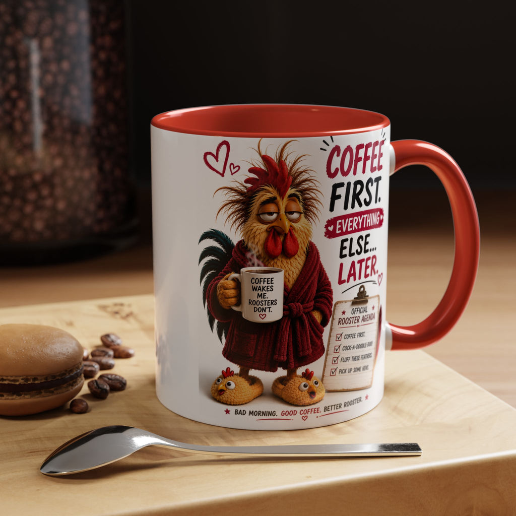 Coffee First. Everything Else… Later.™ | Luxury Rooster Coffee Mug | Funny Farmhouse Morning Gift | Cozy Coffee Lover Ceramic Mug