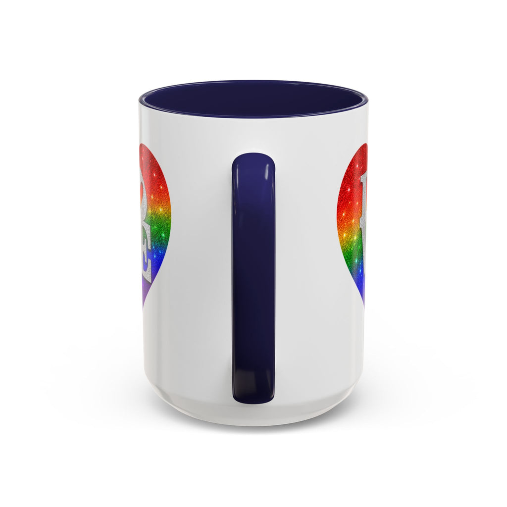 Rainbow LOVE Jewel Heart White Coffee Mug – Luxury Glitter Heart Mug | Premium Sparkling Rainbow LOVE Design