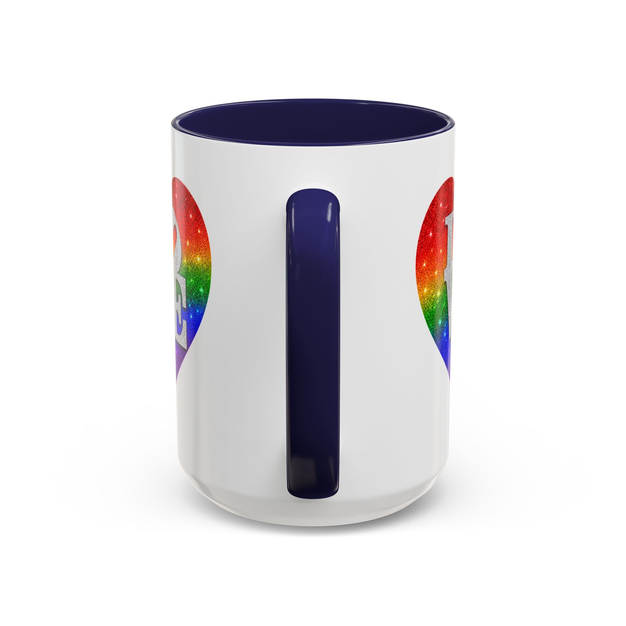 Rainbow LOVE Jewel Heart White Coffee Mug – Luxury Glitter Heart Mug | Premium Sparkling Rainbow LOVE Design