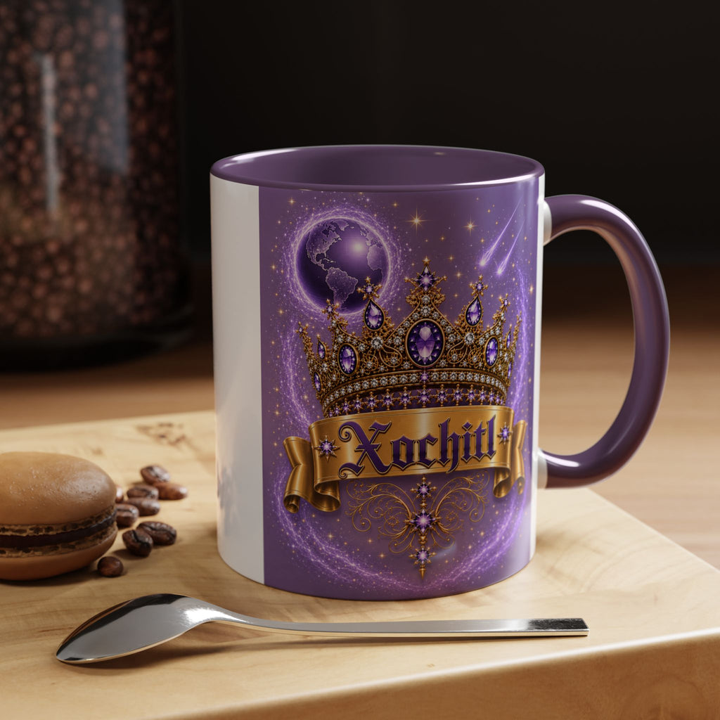 The Purple Crown of Destiny™ | Xochitl Personalized Royal Crown Mug | Luxury Celestial Fantasy Coffee Mug | Premium White Ceramic Mug | The Fugly Mugly™