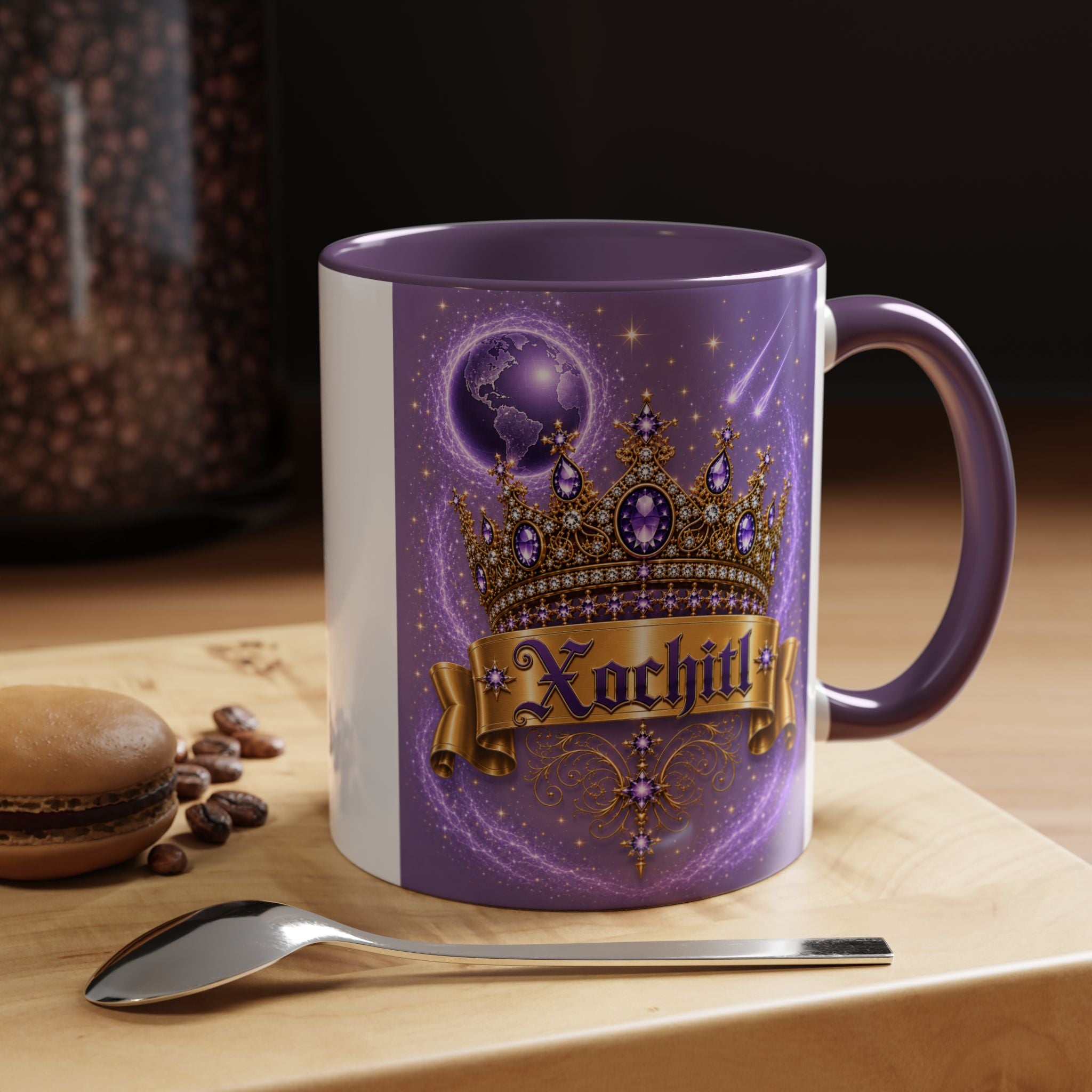 The Purple Crown of Destiny™ | Xochitl Personalized Royal Crown Mug | Luxury Celestial Fantasy Coffee Mug | Premium White Ceramic Mug | The Fugly Mugly™