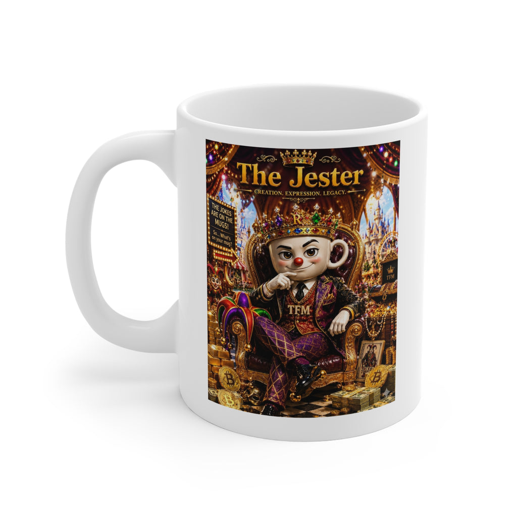 The Jester™ AKA Fuglarious™  White Mug — Royal Humor, Bold Character & Luxury Charm