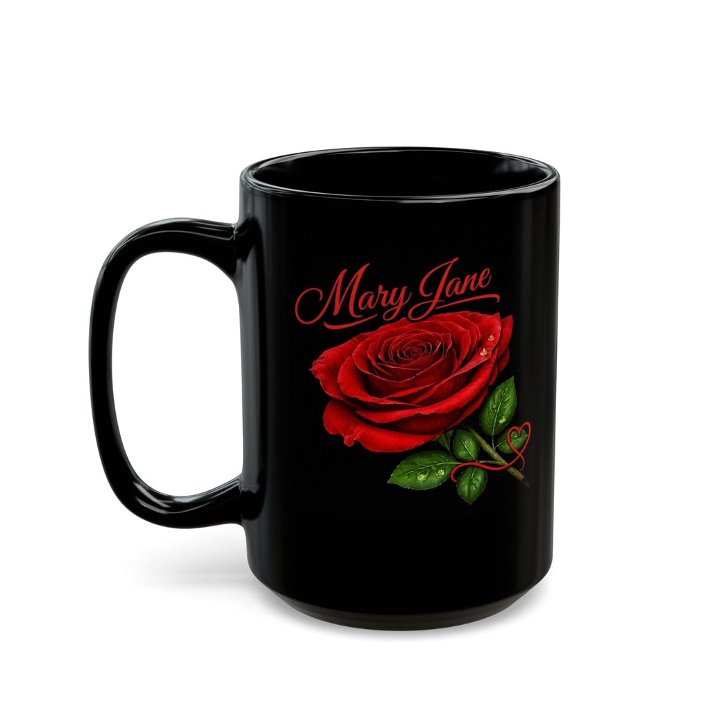 Mary Jane – A Name That Feels Familiar and Strong | Signature Rose Black Mug – Elegant Personalized Gift